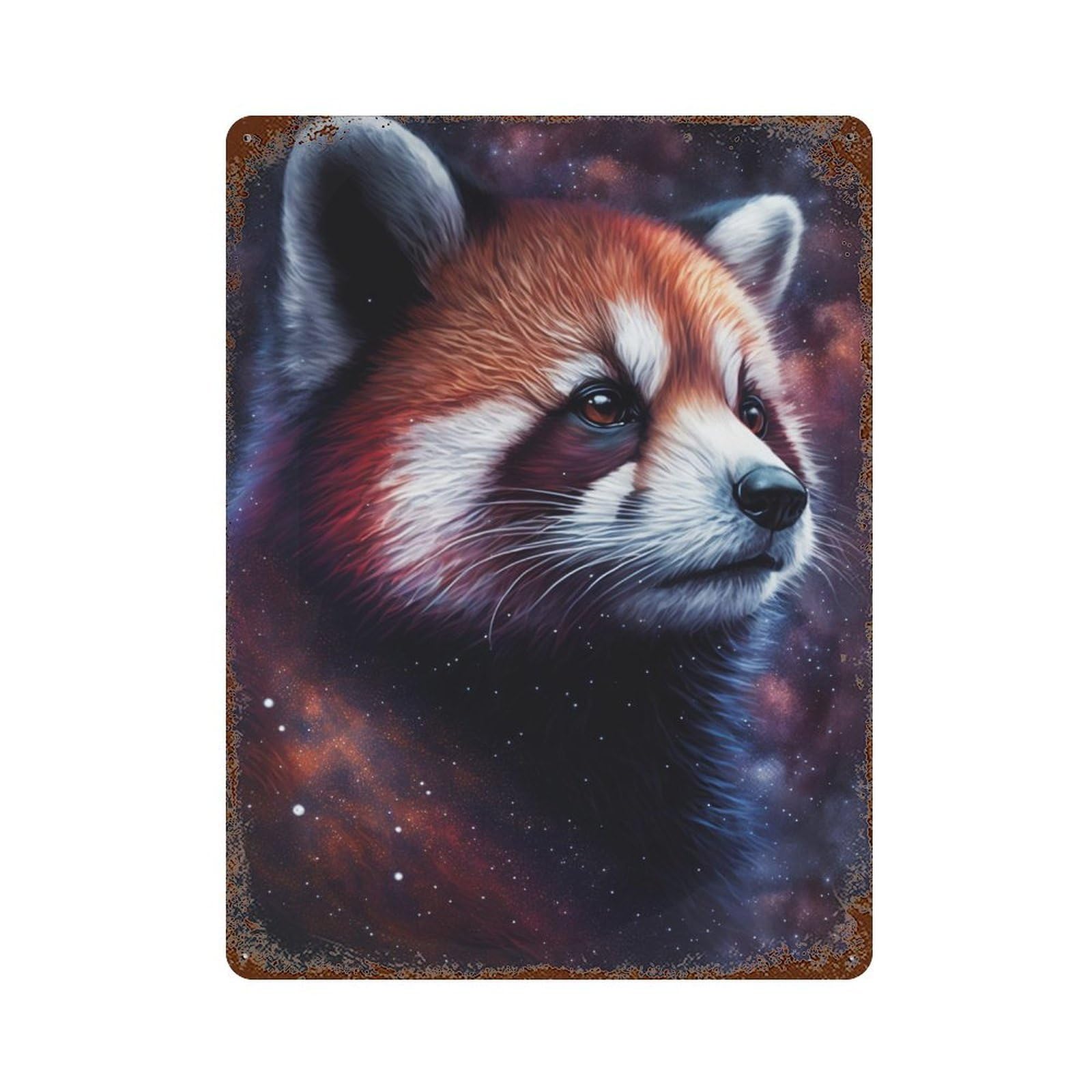 Red Panda in Space -2 Weathered Tin Sign 15.7"x11.8", Classic Wall Plaque for Garage, Bar And Workshop Decor