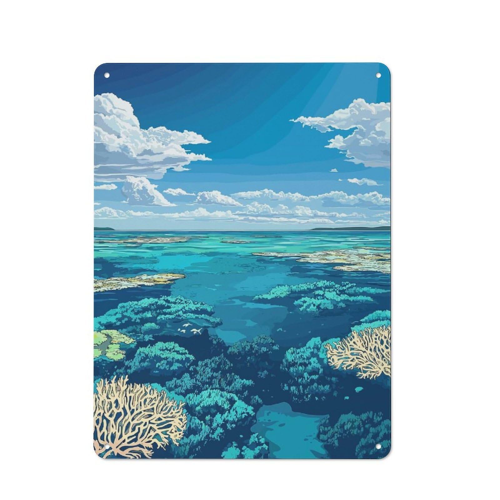 Junmoney Style-7 Metal Wall Sign 40X30cm Featuring Coral Reef Under Blue Sky For Café Or Home Bar, For Collectors Decorating Cafés And Home Bars