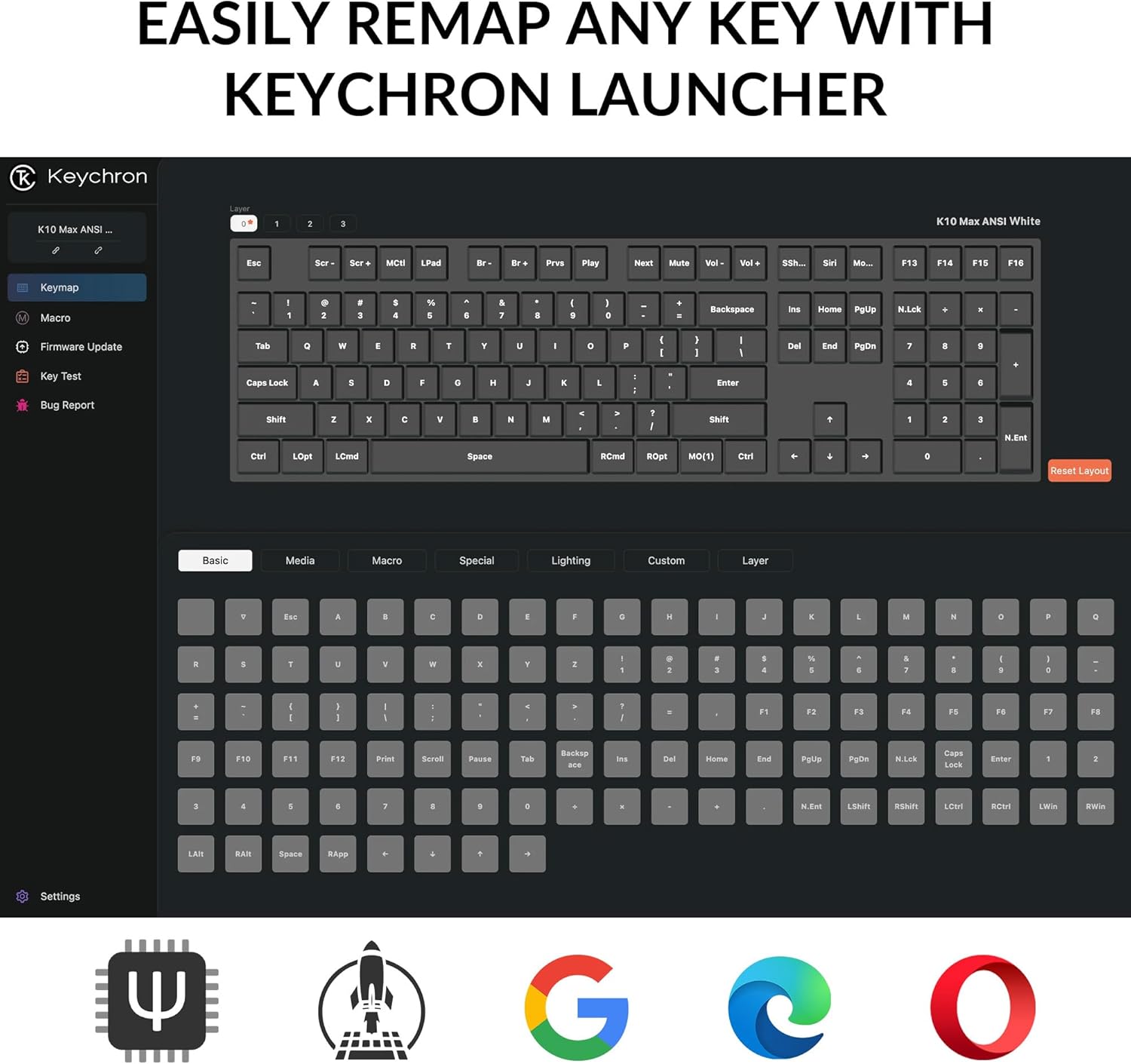 Keychron K10 Max keyboard connected to a laptop, tablet, and smartphone, illustrating its multi-device connectivity options: USB Wired, 2.4GHz, and Bluetooth 5.1.