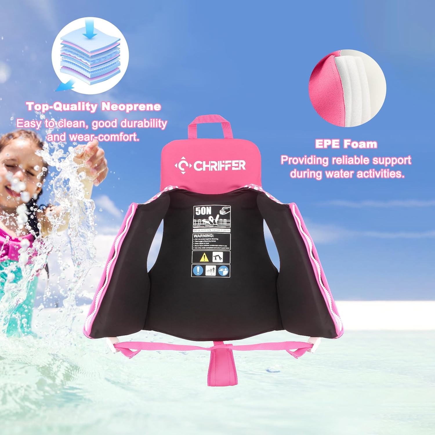 Chriffer Kids Swim Vest for 20-70 Pounds Boys and Girls, Easy On/Off Zipper, Swimming Jackets for 2, 3, 4, 5, 6, 7, 8 Years Old/Beach Pool Water Park