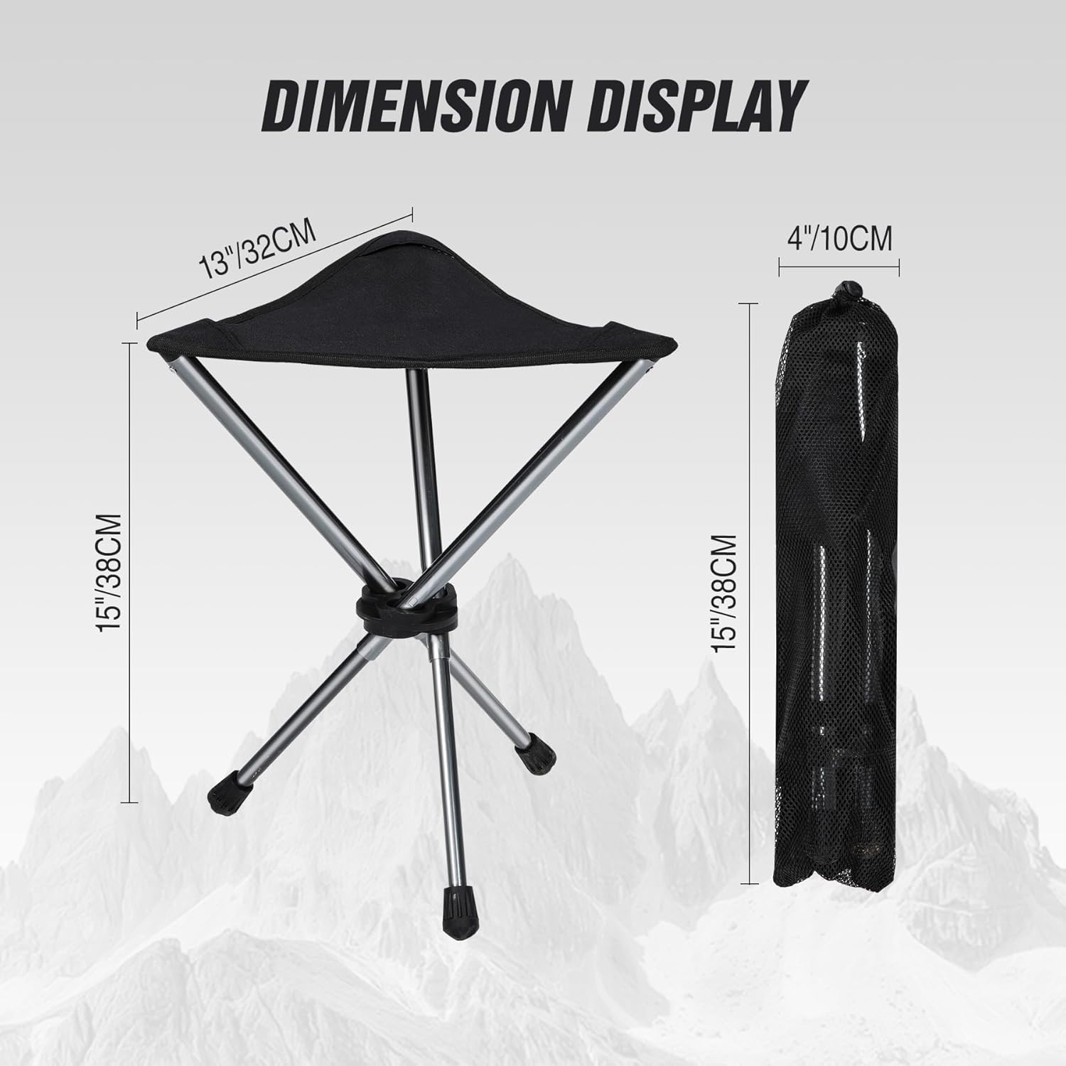 REDCAMP 2 Pack Ultralight Camping stools with Retractable Legs, Portable 3 Legged Tripod Camping Stools for Adults Fishing Backpacking Hunting, Black