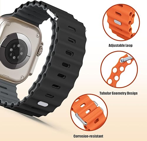 Vista 52 de Paquete de 2 correas deportivas oceánicas compatibles con Apple Watch Band Ultra 2/Ultra SE Series 9/8/7/6/5/4/3/2/1, correas de silicona para Abyss