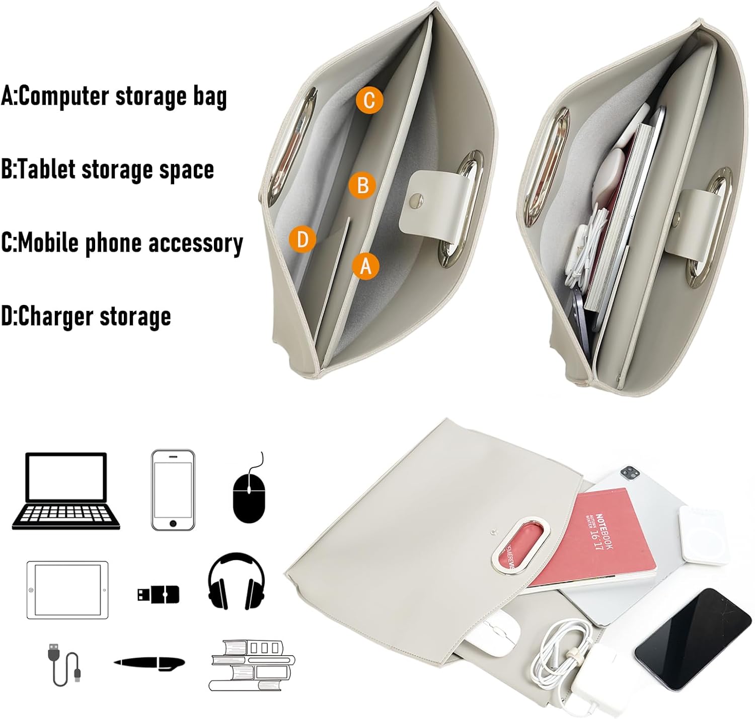 2PCS Laptop Bag for Women, Waterproof Leather 14-16In for Laptops and iPad Cases, Work Tote Bag Briefcase for Women