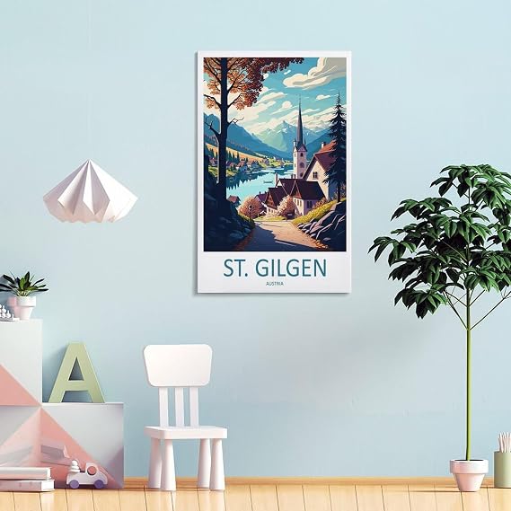 St Gilgen Travel Print St Gilgen Decor St Gilgen Austria Gift St Gilgen Travel Poster Vintage Wall Famous Oil Paintings for Living Room Classic Artwork Pictures Home Decor Frame 12x18inch(30x45cm)