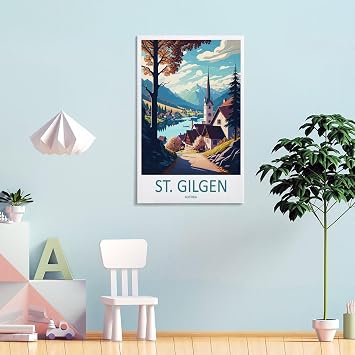St Gilgen Travel Print St Gilgen Decor St Gilgen Austria Gift St Gilgen Travel Poster Vintage Wall Famous Oil Paintings for Living Room Classic Artwork Pictures Home Decor Frame 12x18inch(30x45cm)