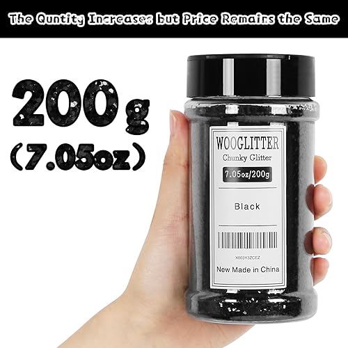 Miniatura 2 de WOOGLITTER Purpurina negra, 7.05 onzas (7.05 oz), purpurina gruesa para manualidades de resina, manualidades, vasos, slime, cosméticos y decoración