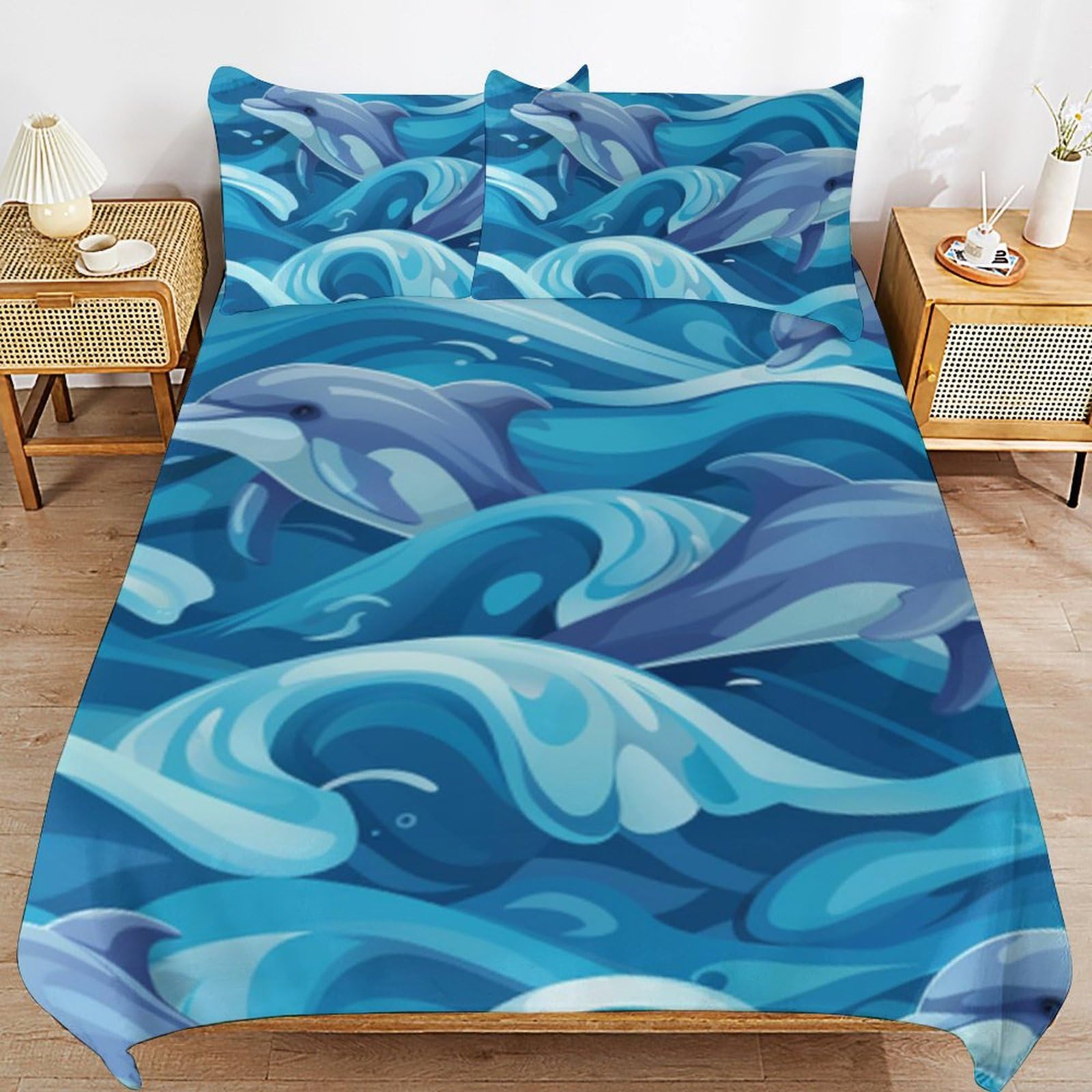 Juego de ropa de cama de microfibra 80x80 cm SchönerDelphin, funda nórdica de animales marinos