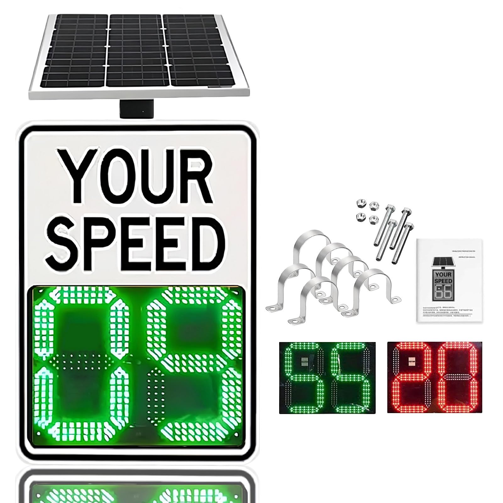 Señal de radar de visualización de velocidad con energía solar, placa de retroalimentación LED para advertencia de tráfico, detecta 1-199 mph, control remoto