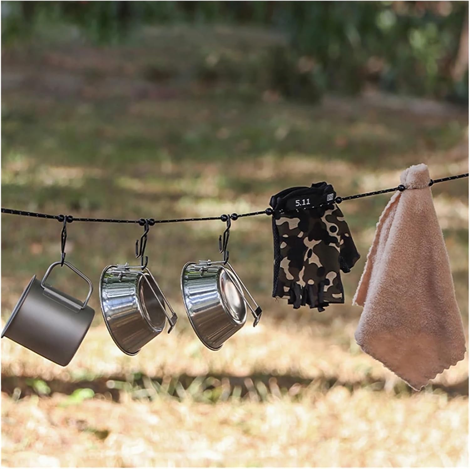Clothesline, 3 Meters Portable Storage Rope Windproof Bead-Type Reflective Clothesline Wear Resist for Backpacking Hotel Travel Clothes