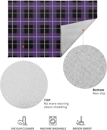 Miniatura 3 de Tapetes para interiores y exteriores, tapete de Halloween a cuadros morados y negros, antideslizante, absorbente, resistente a la suciedad, tapete