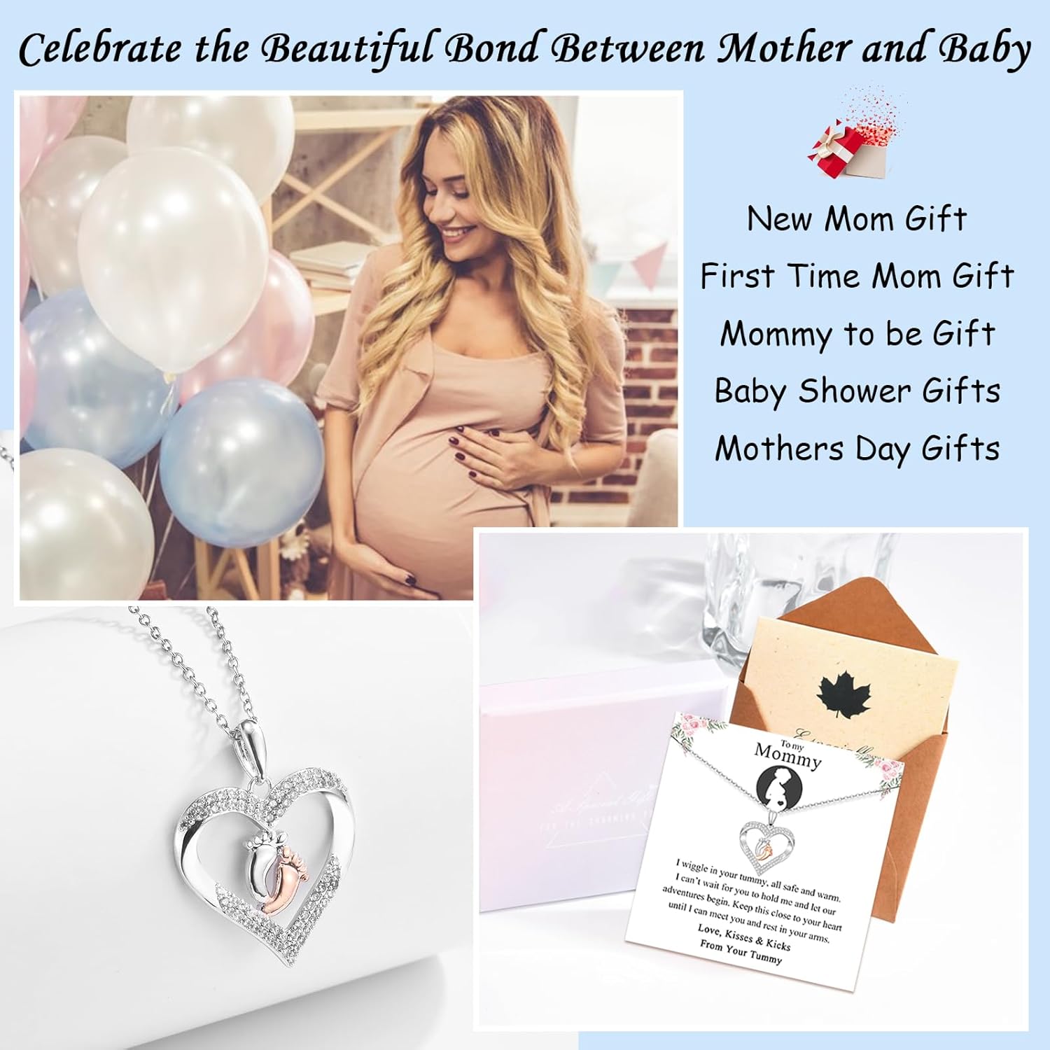 Mom To Be Gift - Pregnancy Gifts for Expecting Moms, Silver Heart Feet Necklace for Women - New Mother Maternity Present, Mothers Day, Christmas Jewellery Idea - Image 4