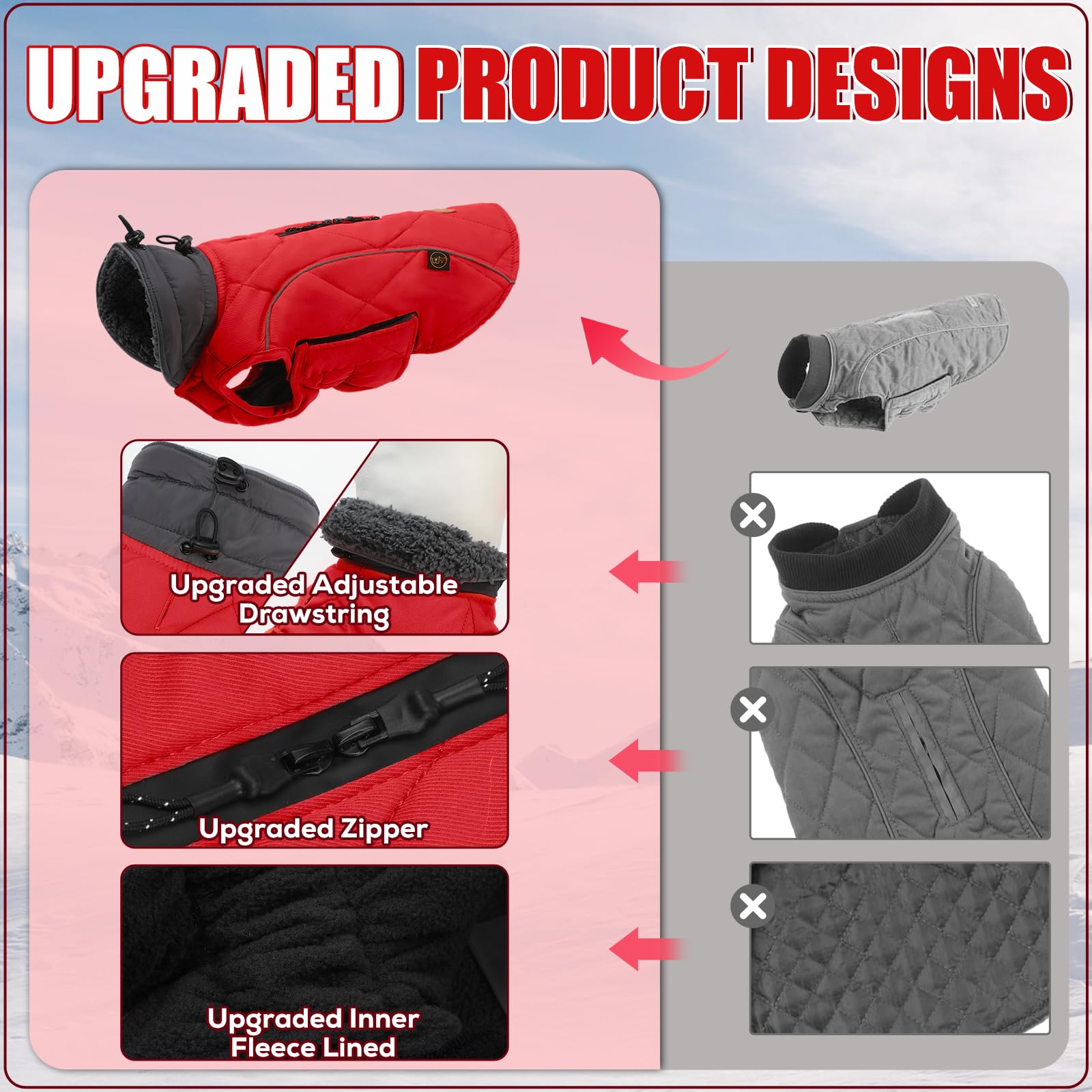 EMUST Dog Coats Winter, Thick Dog Clothes for Medium Dogs Boy, Coats for Dogs Winter with Harness Hole, Dog Coats for Cold Weather, Red, M — view 5