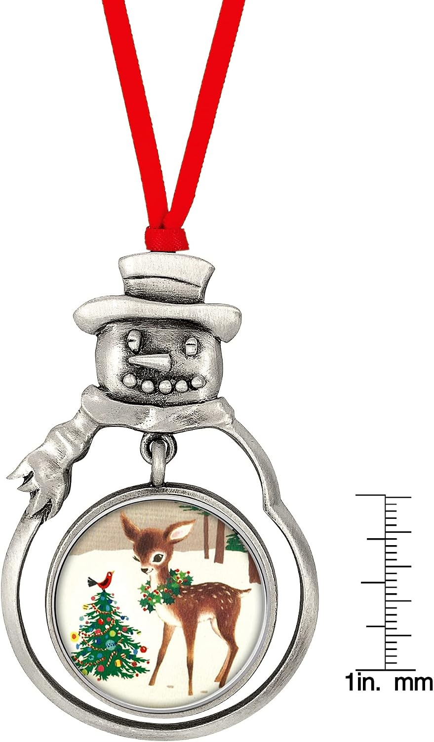 Reindeer Coin Snowman Silvertone Pewter Ornament | Colorized JFK Half Dollar | Red Ribbon | Certificate of Authenticity