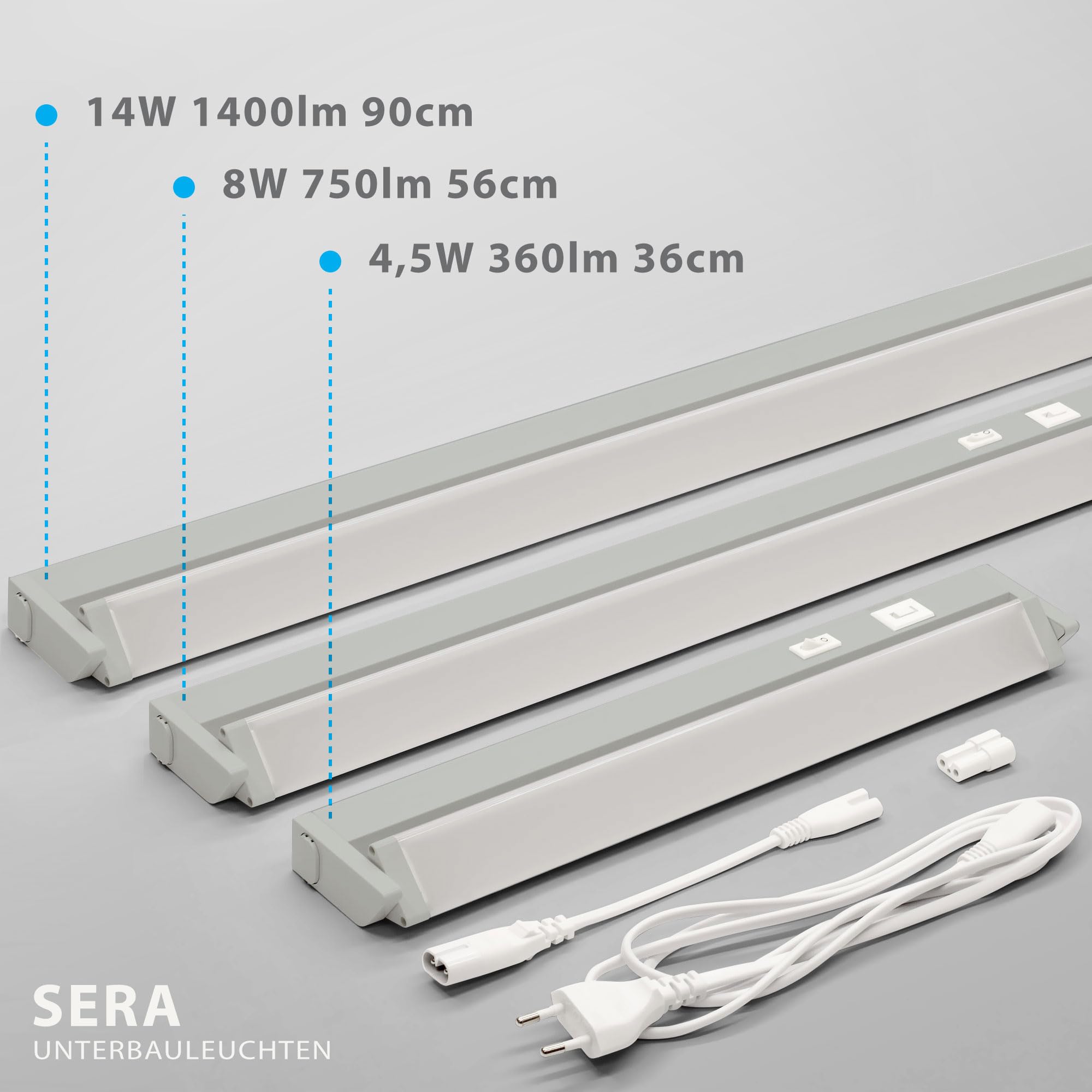Maxkomfort LED Unterbauleuchte Küche 56cm (M) - Küchenlampe mit Schalter, schwenkbar & 3-Stufen-Dimmfunktion, 3 Lichtfarben - Warmweiß/Kaltweiß/Neutralweiß - Lichtleiste Unterschrank