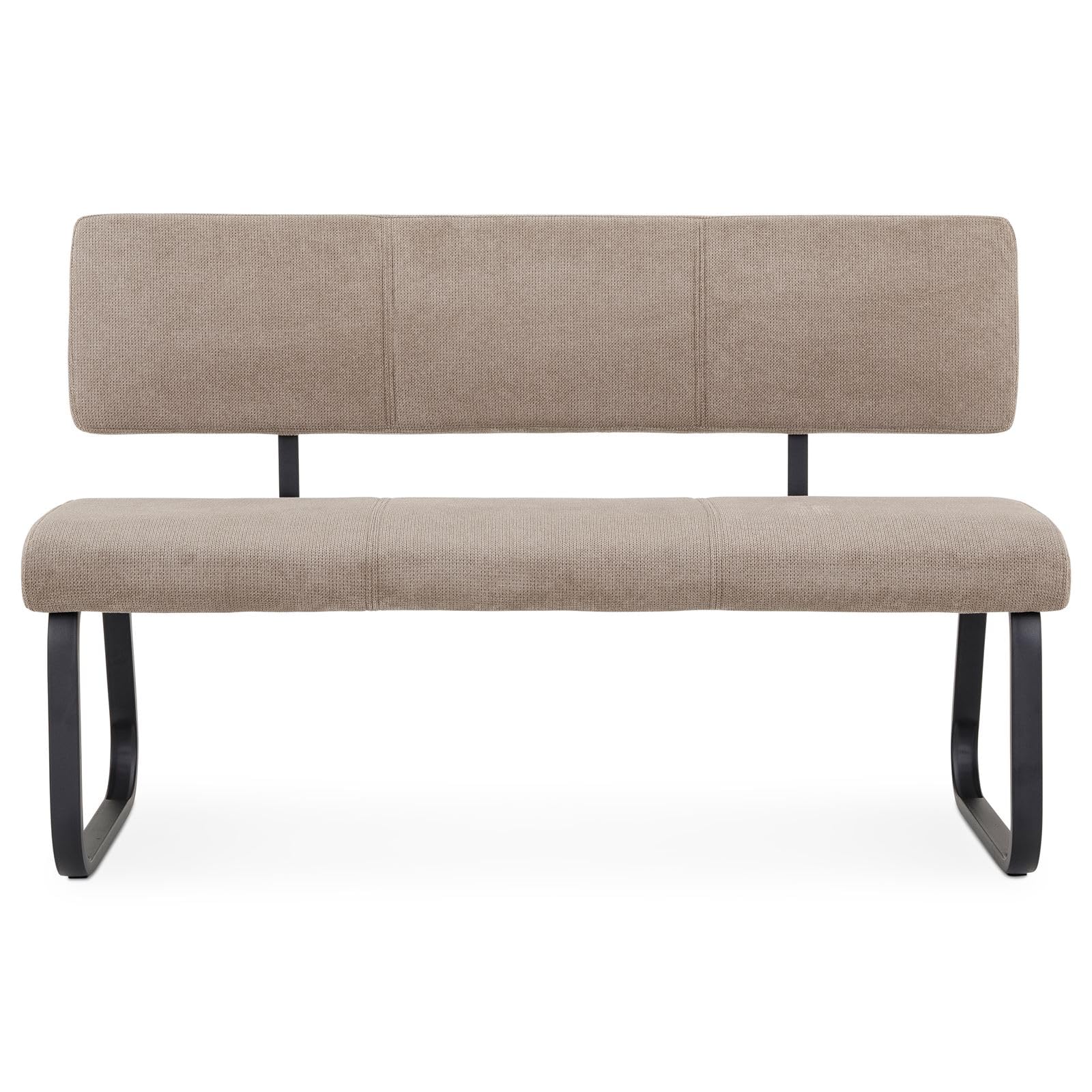 IDIMEX Banc d'entrée Vilas L 135 cm, siège avec 3 Places, Banquette au piètement chromé et Dossier au revêtement en Tissu Coloris Marron Clair