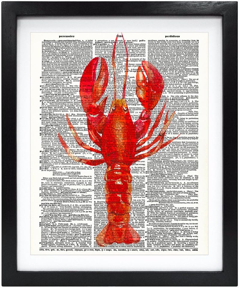 Susie Arts 8X10 Unframed Lobster Ocean Life Upcycled Vintage Dictionary Art Print Book Art Print Home Decor Funny Wall Art V078