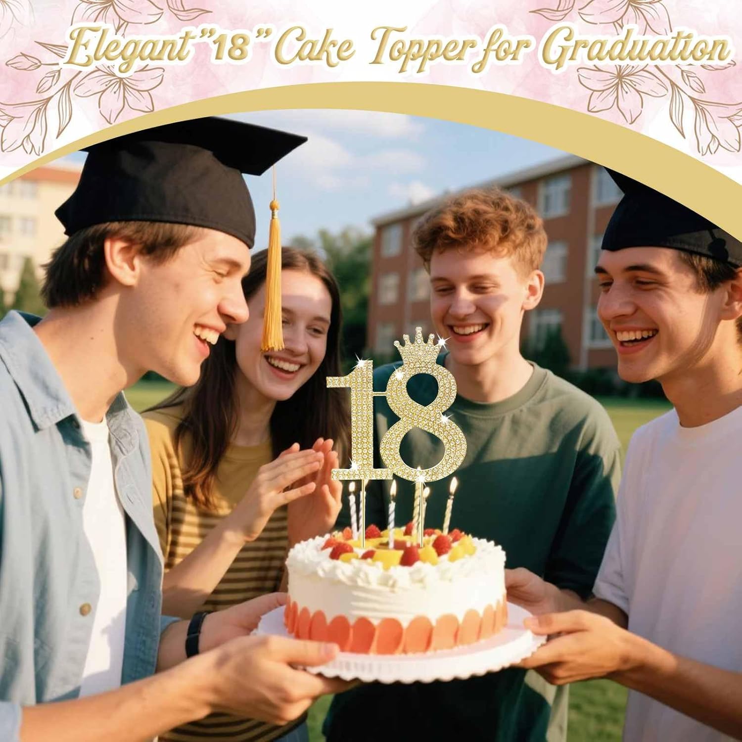 18th Birthday Cake Topper Elegant Happy Anniversary Cake Topper with Rhinestones and Little Gold Crown Sweet Birthday Cake Decoration Gifts for Girls and Boys,Daughter - Image 3