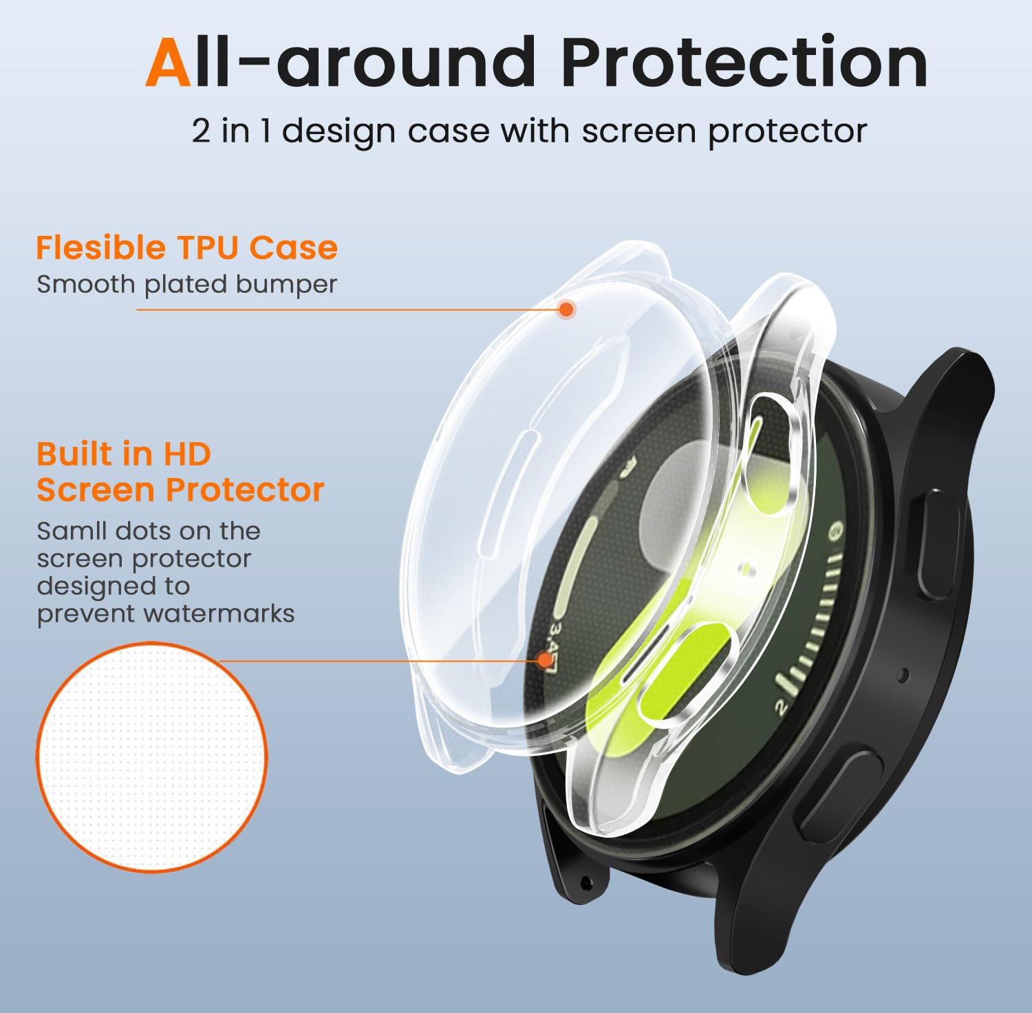 ivoler 3 sztuki etui z folią ochronną do Samsung Galaxy Watch 7 40 mm, pełne pokrycie, odporne na uderzenia i zarysowania, ultracienkie, miękkie etui ochronne z termoplastycznego poliuretanu (TPU), 2