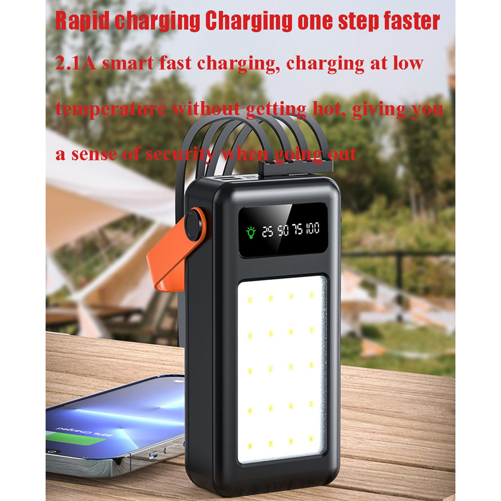 Banco de energía, cargador portátil de alta velocidad de 12 000 mAh y 10 W con cable U-B 4 integrado, paquete de batería de carga rápida para teléfonos móviles y computadoras,120000mAh-Black