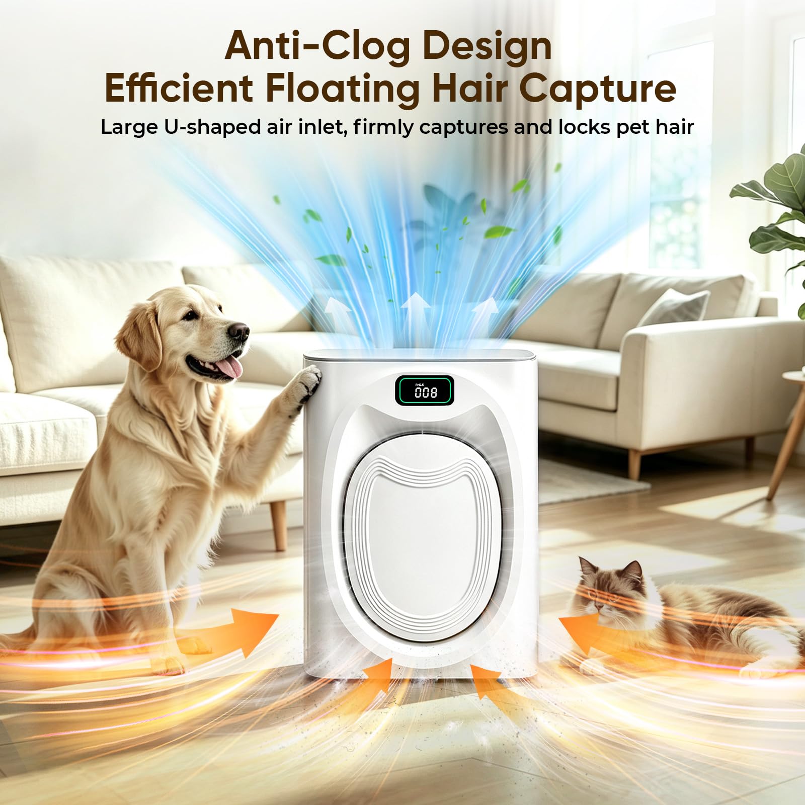 Purificador de aire para mascotas para el hogar, habitación grande, dormitorio, 2500 pies cuadrados con filtros lavables, filtro HEPA H13, purificador de aire de doble cara con WiFi inteligente