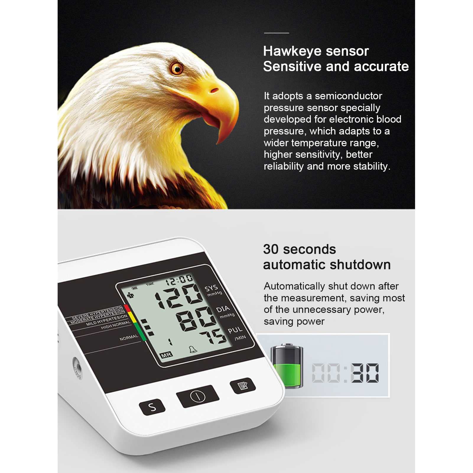 Esfigmomanómetro electrónico de Brazo Superior, 2 * 99 Grupos de Almacenamiento de Datos, Pantalla Digital LCD, medición de una tecla, Monitor de presión Arterial automático para el hogar