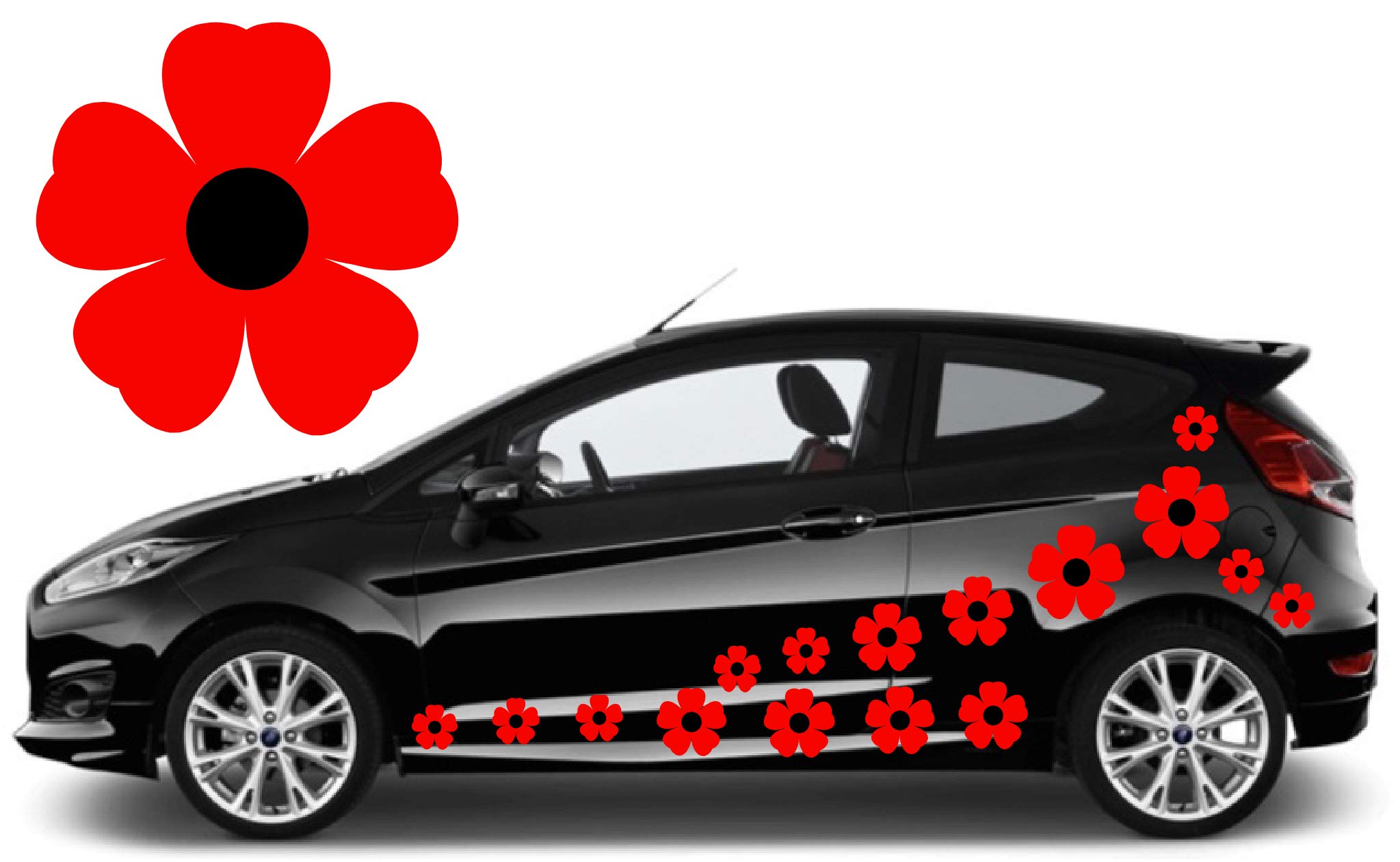 TEEZ 32 Red & Black Flower Car Decals,Car Flower Stickers Graphics, Daisy Decals