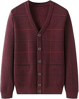 [Sakunaca] ニットカーディガン メンズ 高齢者 大きいサイズ 春秋冬 保温 防寒 合わせやすい カジュアル 紳士 お出かけ セーター Vネック 前開き ボタ ストレッチ 柔らか かっこいい オシャレ チェック柄
