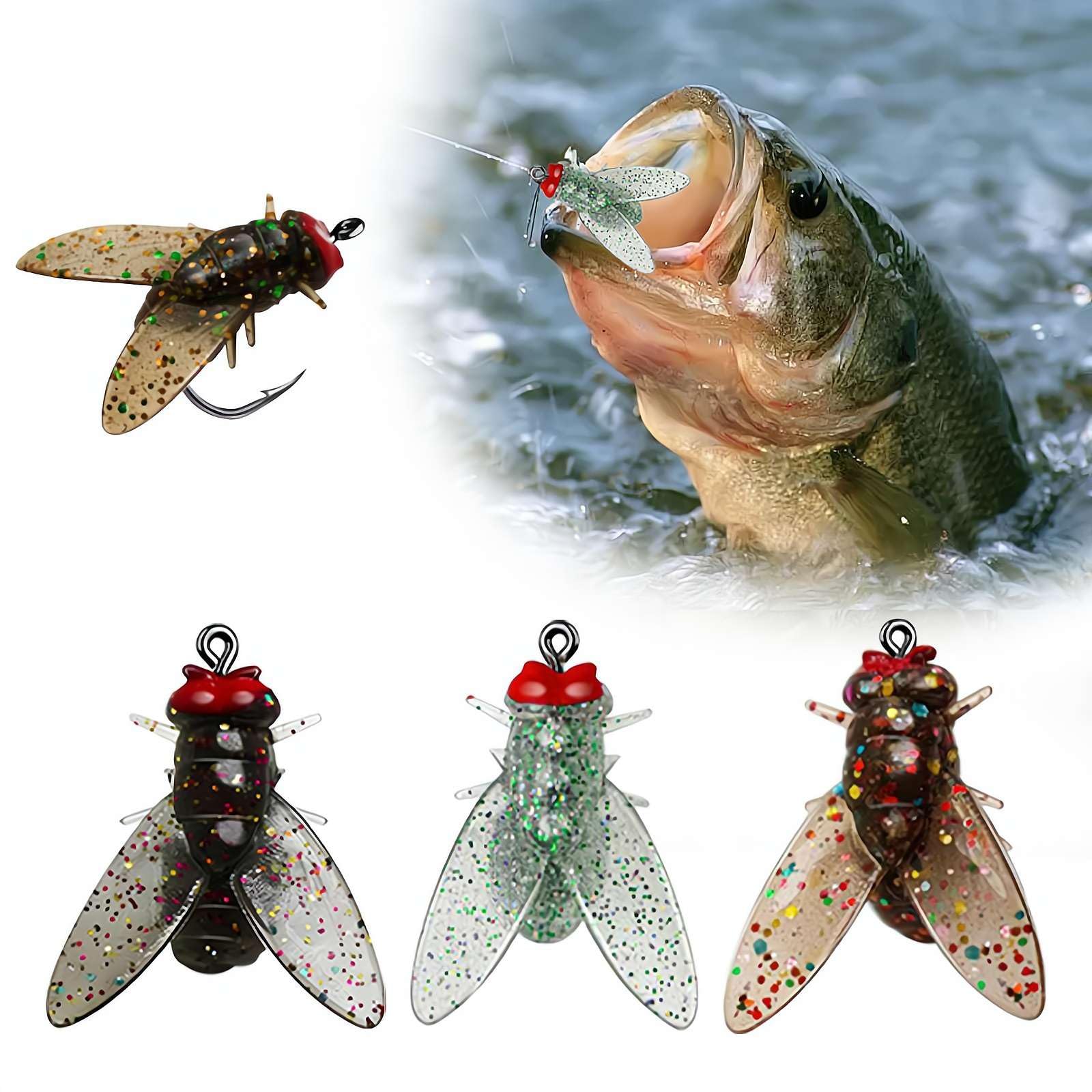 pulunto Bionic Fly Fishing Bait, 20pcs Color Small Fly Hook Fly Fishing Lures, 2024 New Fly Hook Soft Bait, Dry Wet Bionic Flies, Fishing Lure with Hook, Fish Attractant Fishing Gear