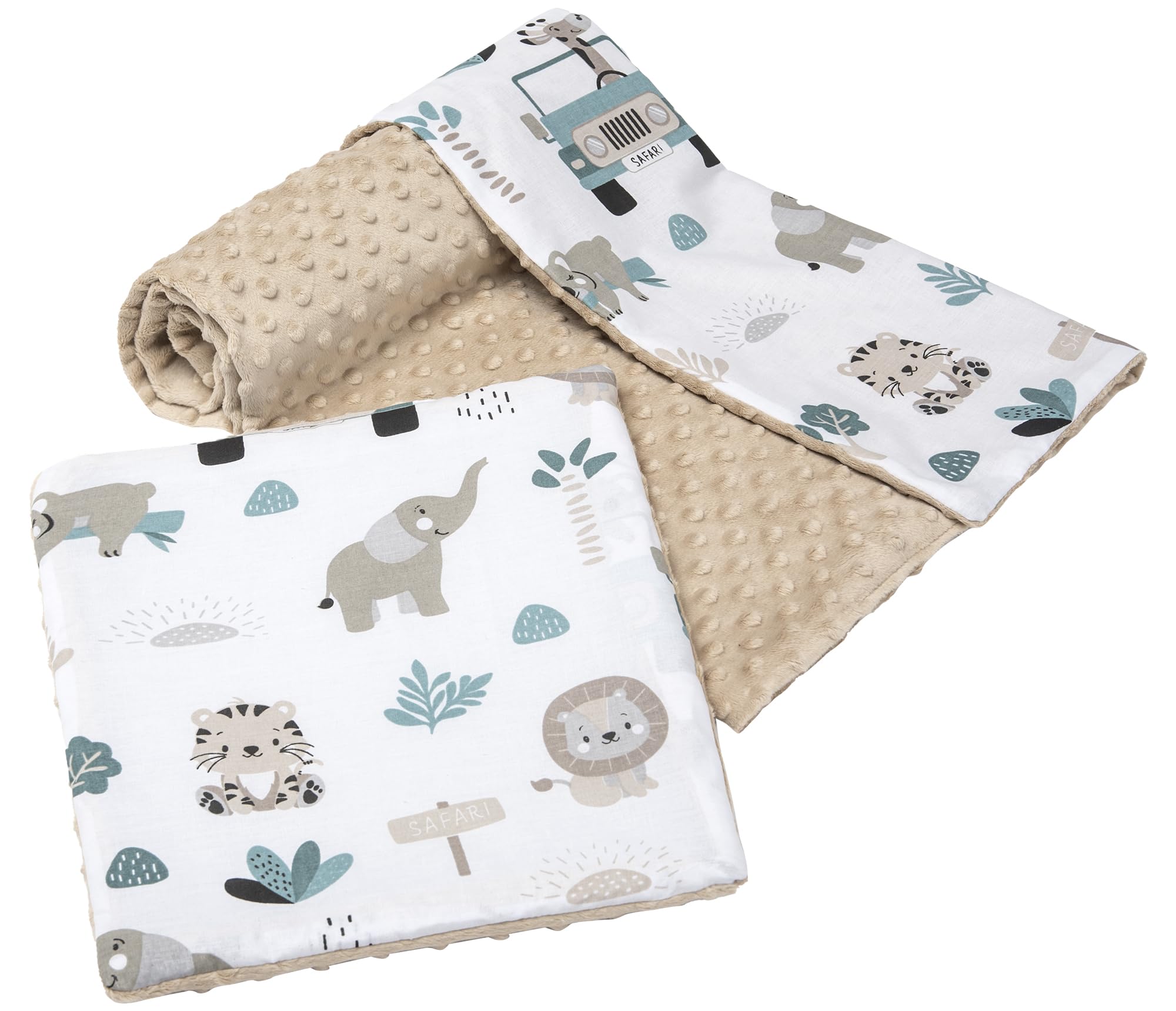Medi Partners Kocyk dziecięcy z poduszką 100% bawełna Minky dla dzieci dwustronna 75 x 100 + 35 x 30 cm, wielofunkcyjny zestaw na łóżko
