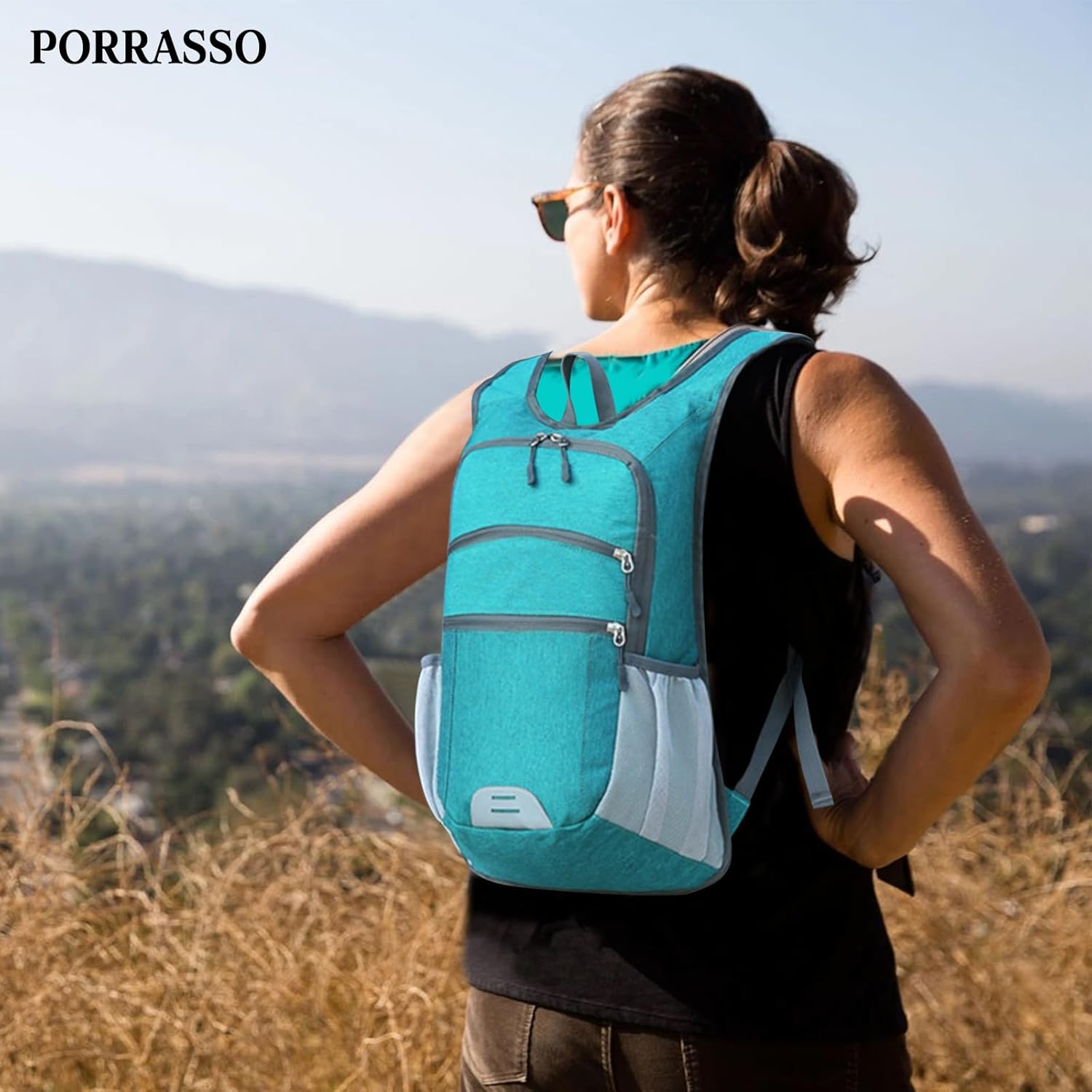 PORRASSO Foldable Daypack Casual Backpack 19L Rucksack Lightweight Backpack for Women Men Camping Travel Daily Use Green