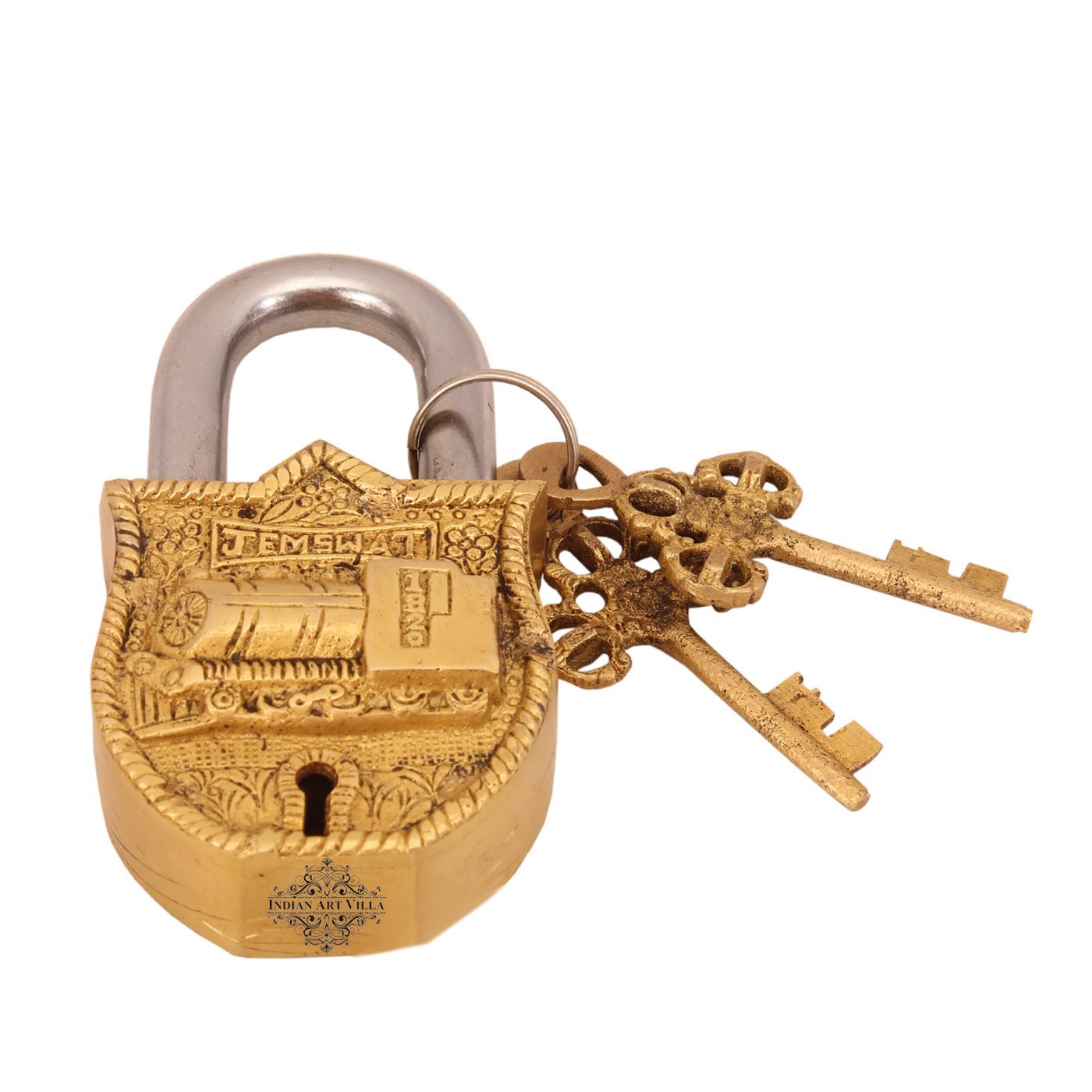 Indian Art Villa Handmade Old Vintage Style Antique Lion Design Brass Security Lock with 2 Keys|Home Temple Office — Amazon image 9