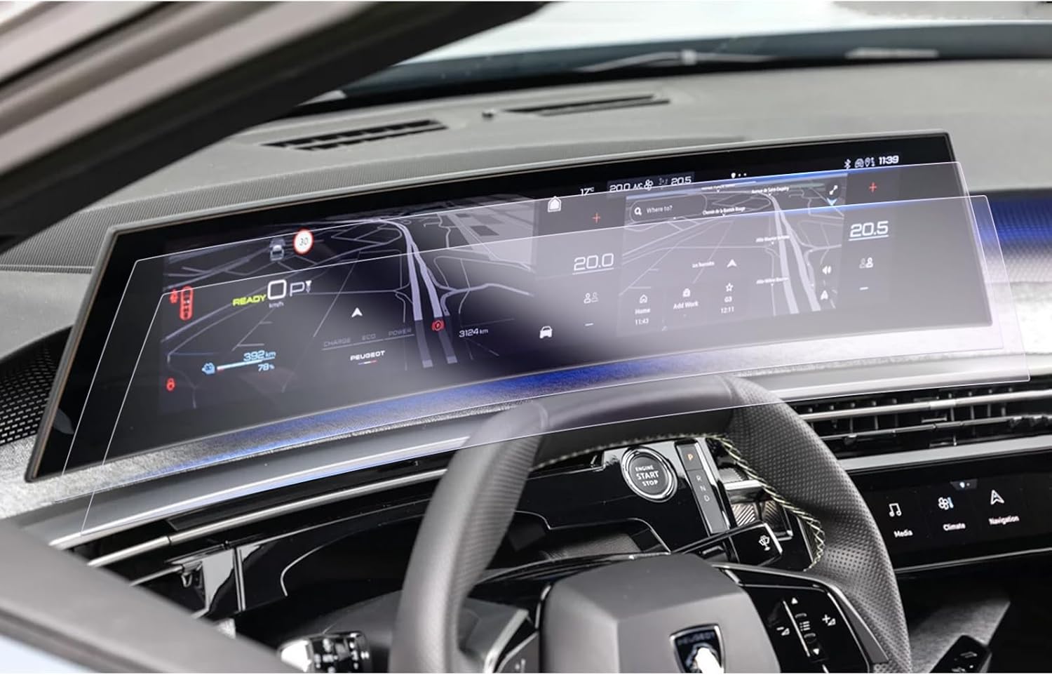 Balenie ochrannej fólie GAFAT na displej Peugeot e-3008 e-5008