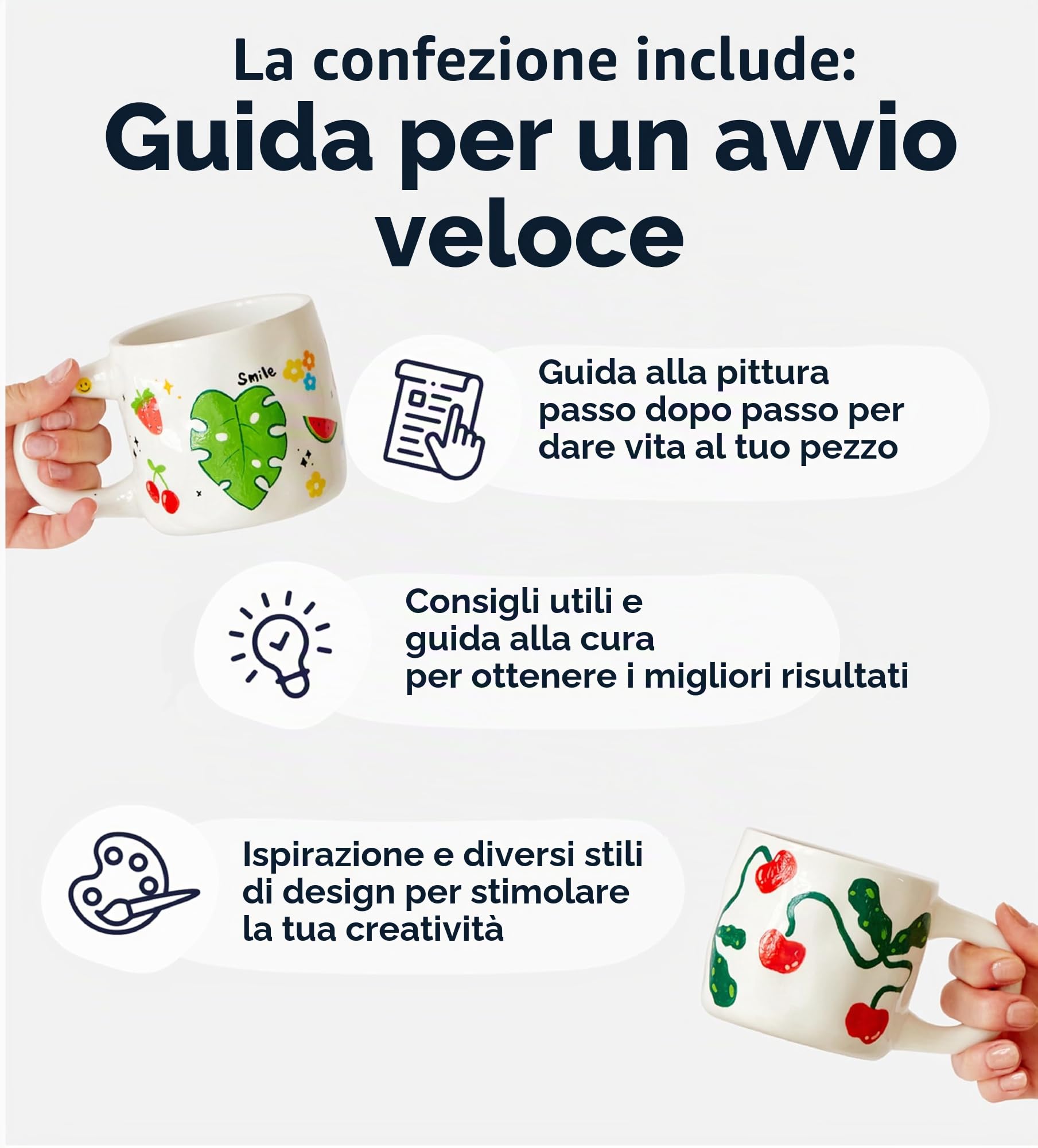 Pott'd Paintables Set Tazze da Decorare, Kit di Pittura su Ceramica per Adulti, Kit DIY per Principianti con Tazze, Colori, Pennelli, Panno e Guida di Ispirazione Creativa