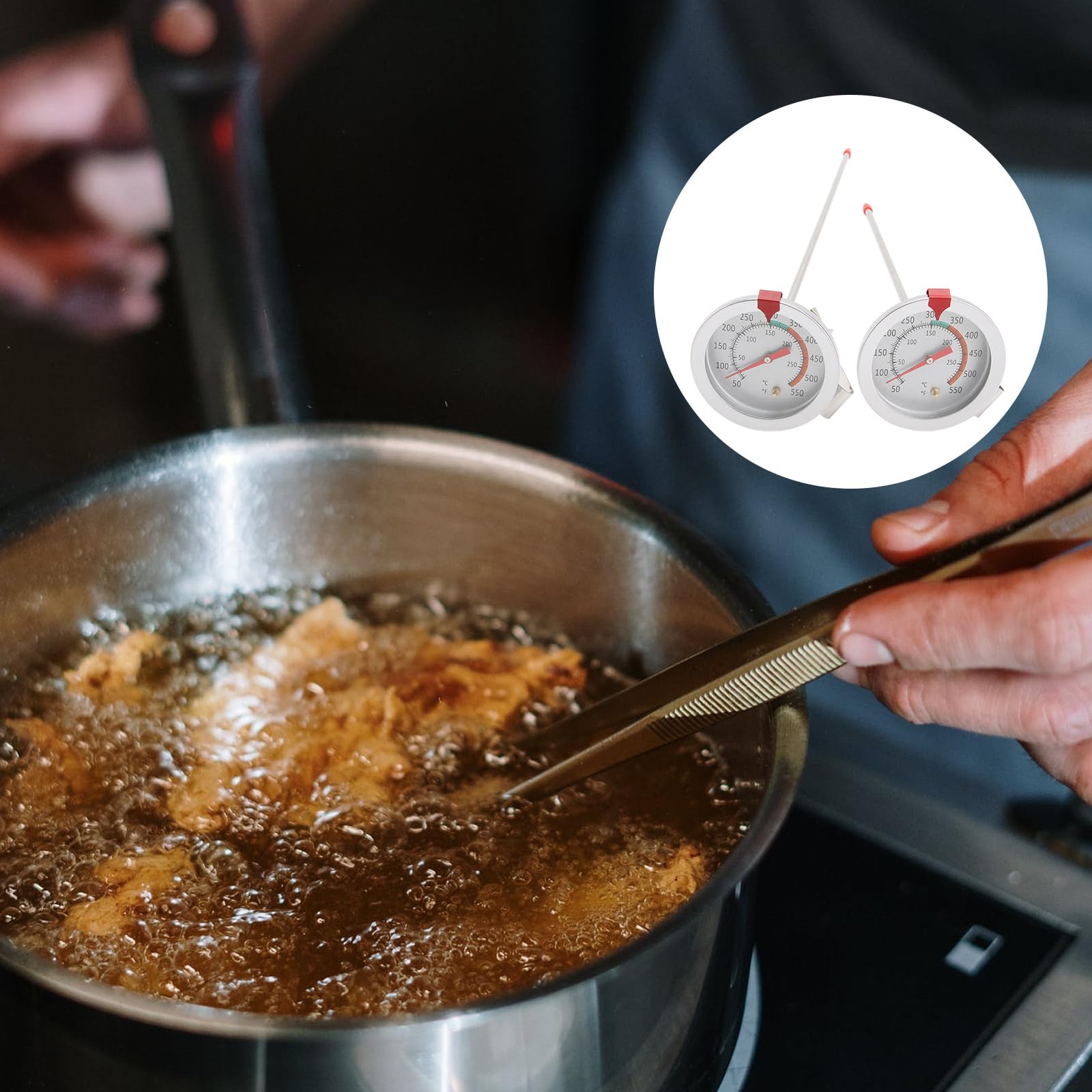 2piezas Termómetros De Acero Inoxidable Para Freidora y Horno Doméstico Con Clip Termómetro Resistente Al Calor Para Barbacoa y Para Cocina