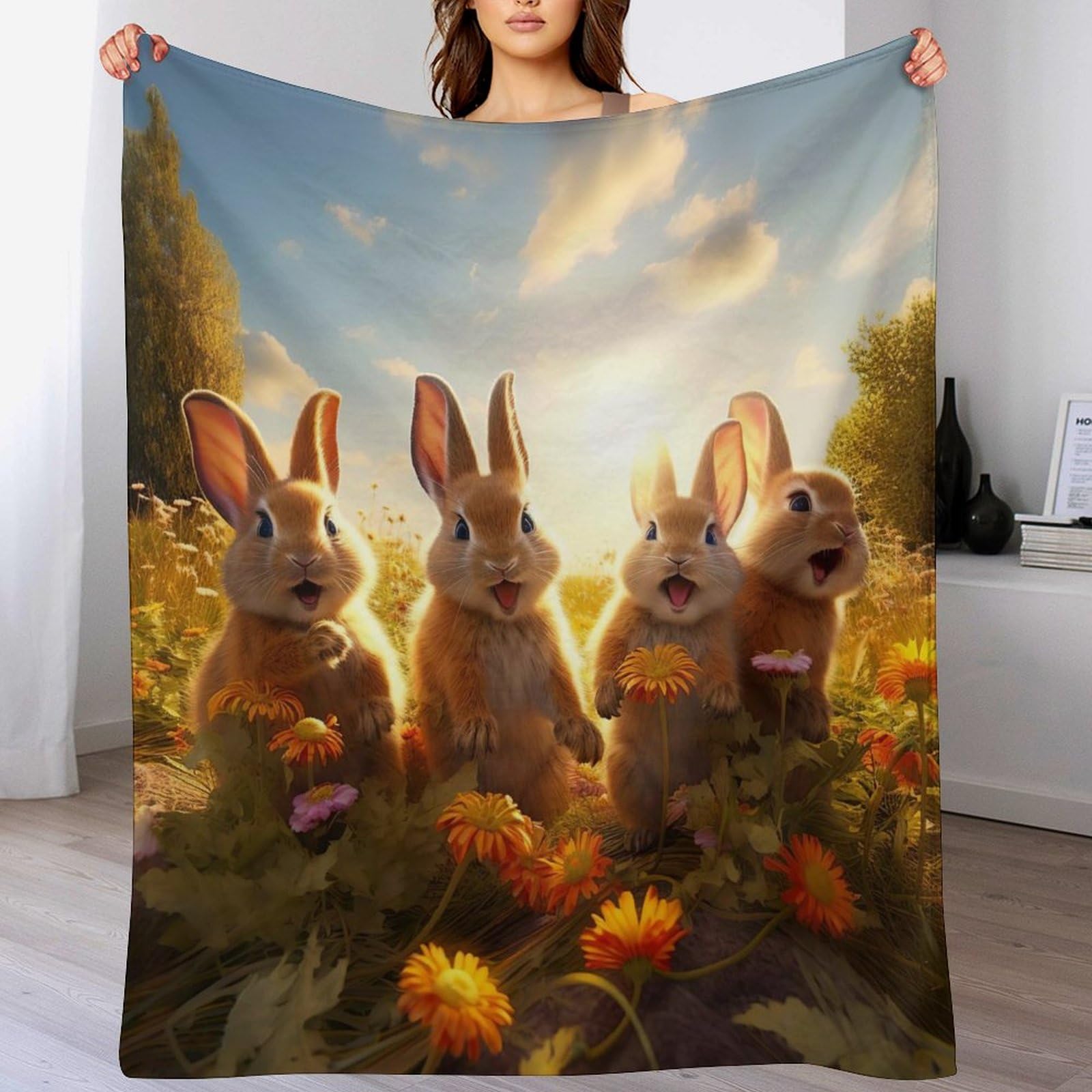 Couverture polaire en lapin super douce imprimée 150x200cm pour canapé