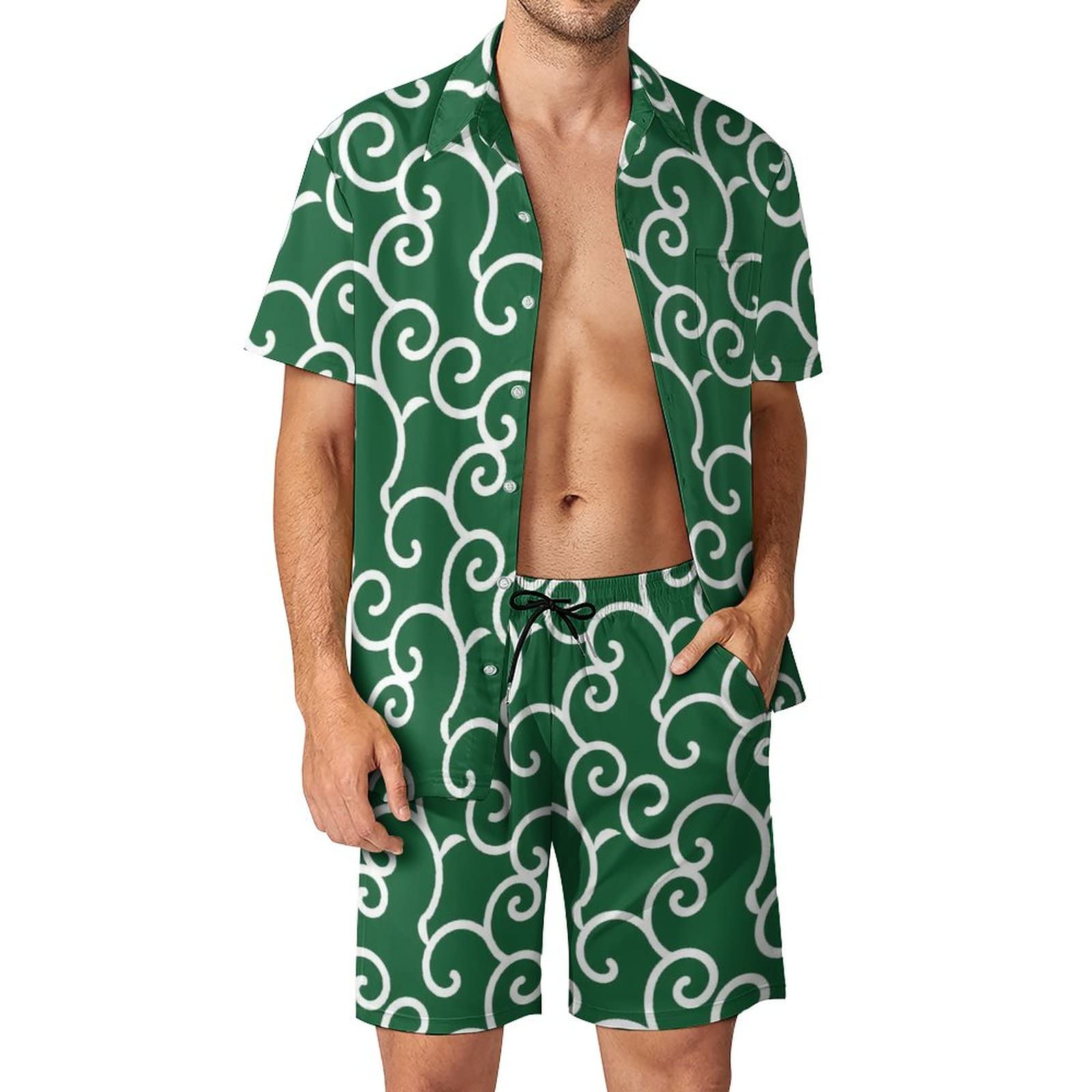 Amazon.co.jp: Tシャツ メンズ アロハシャツ 和柄 緑 唐草模様