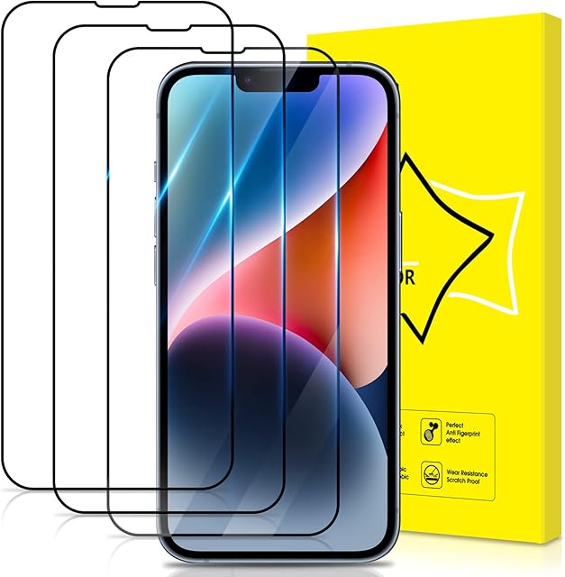 GiiYoon 3 PACK Screen Protector for iPhone 14/iPhone 13/iPhone 13 Pro Tempered Glass [HD Full Coverage] [Easy Installation] [Round Edge] [Scratch Resistant] [9H Hardness] [Bubble Free]