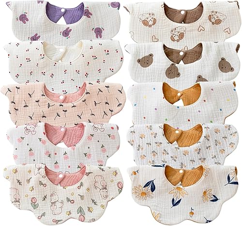 Miniatura 9 de Baberos de muselina para bebé niña niño para babeo y dentición, paquete de 10 Lemon Yellow,Beige,Azul,Rojo oscuro,Beige claro,Varios