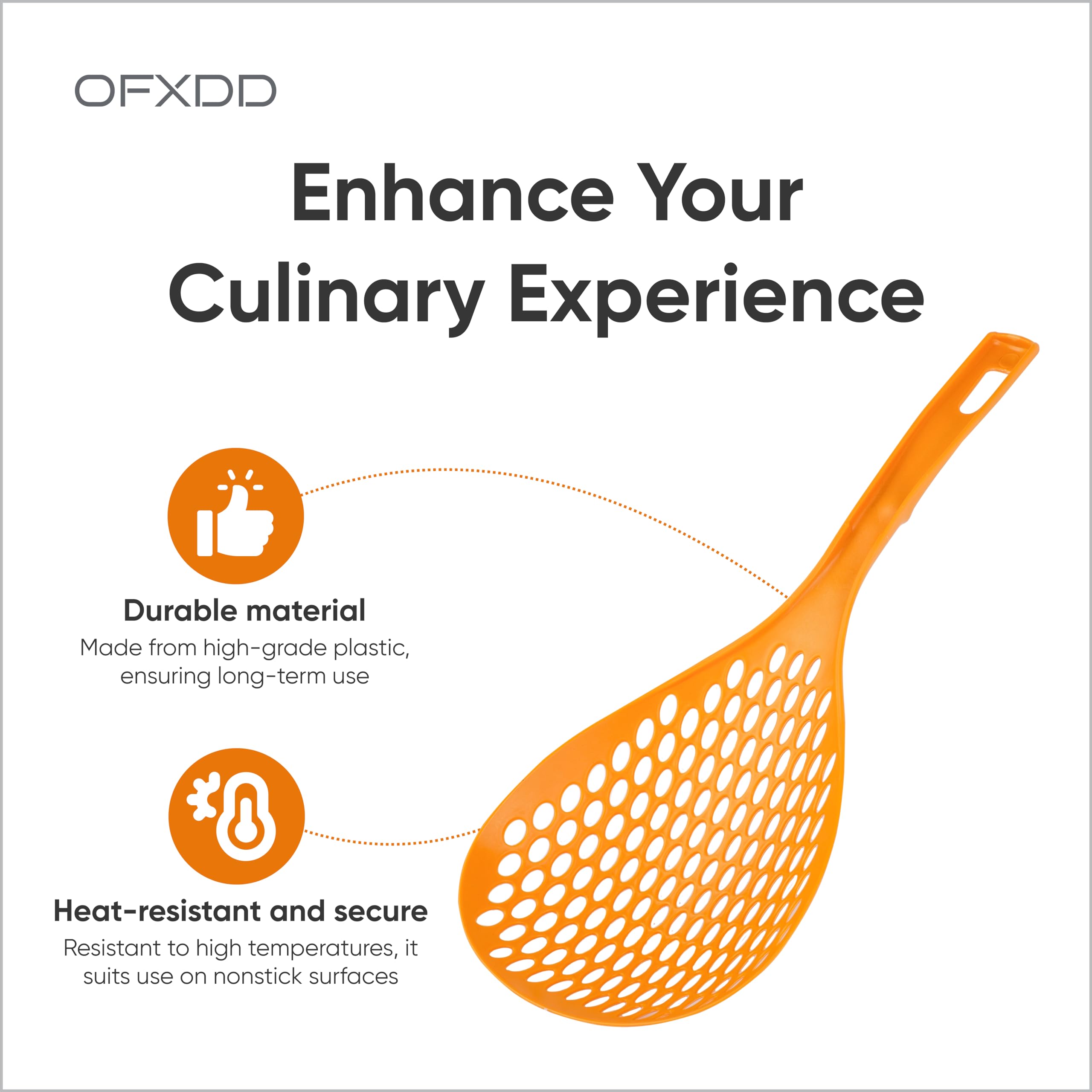 Skimmer Spoon with Handle - Large Straining Spoon - Plastic Straining Colander for Draining Pasta & Vegetable - Skimmer Ladle for Kitchen, 2 Pcs