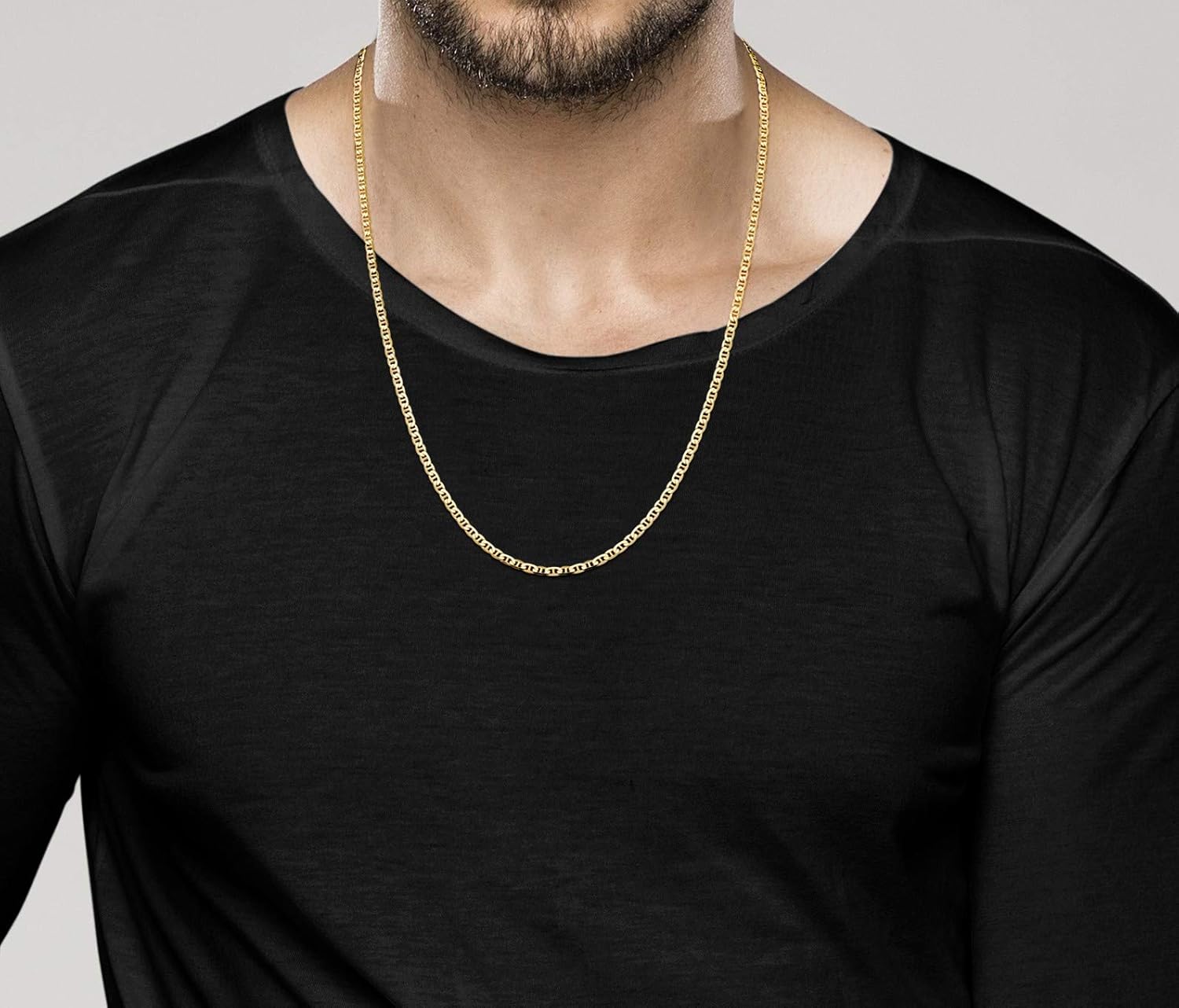 Miabella 18K Gold Plated 925 Sterling Silver Italian 3mm, 4mm, 6mm Flat Mariner Link Chain Necklace for Men Women, Made in Italy