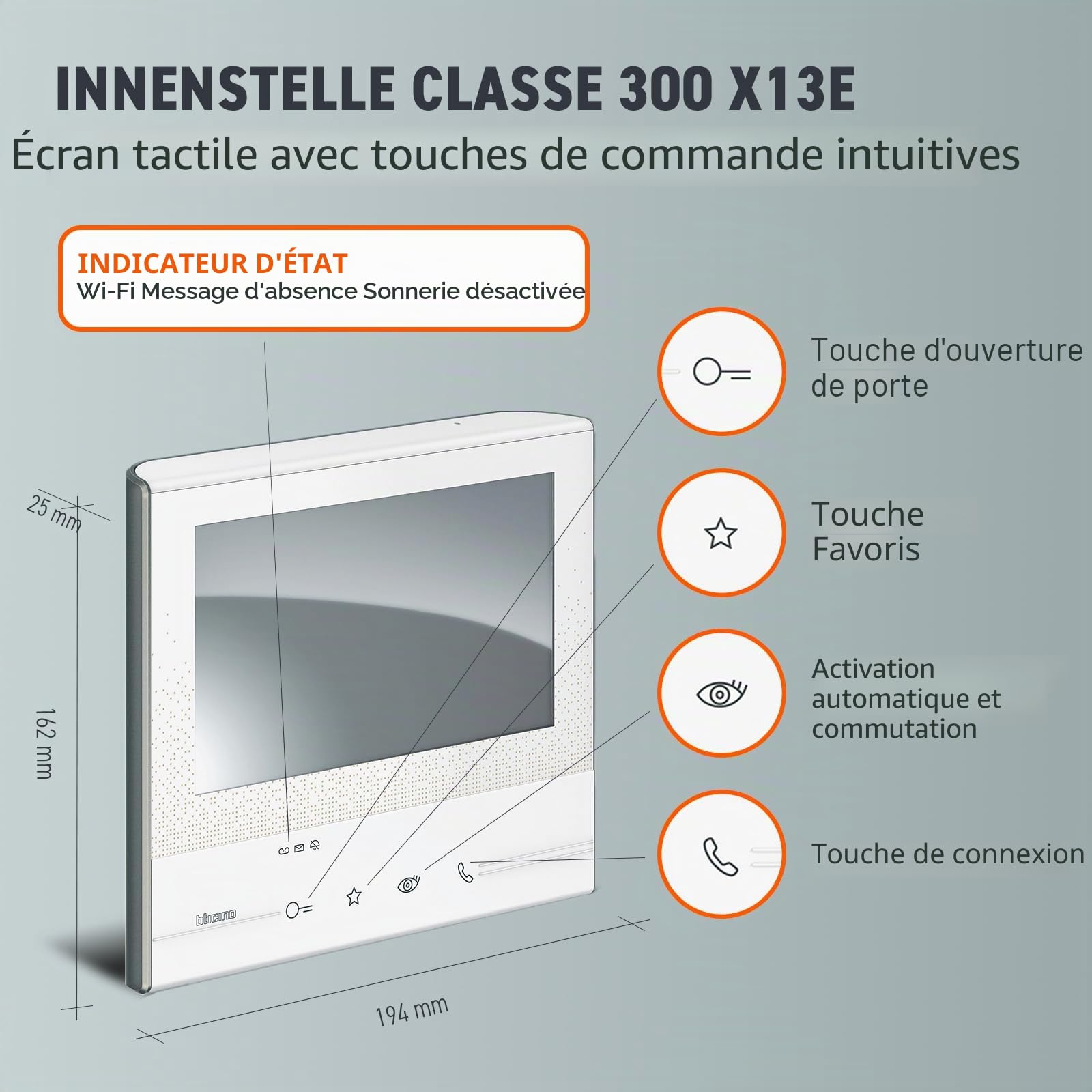 BTicino 344642 Poste Intérieur Vidéo Couleur Mains-libres à Mémoire D'image Classe 300X, 7 Pouces Tactile, WiFi Connecté, Blanc