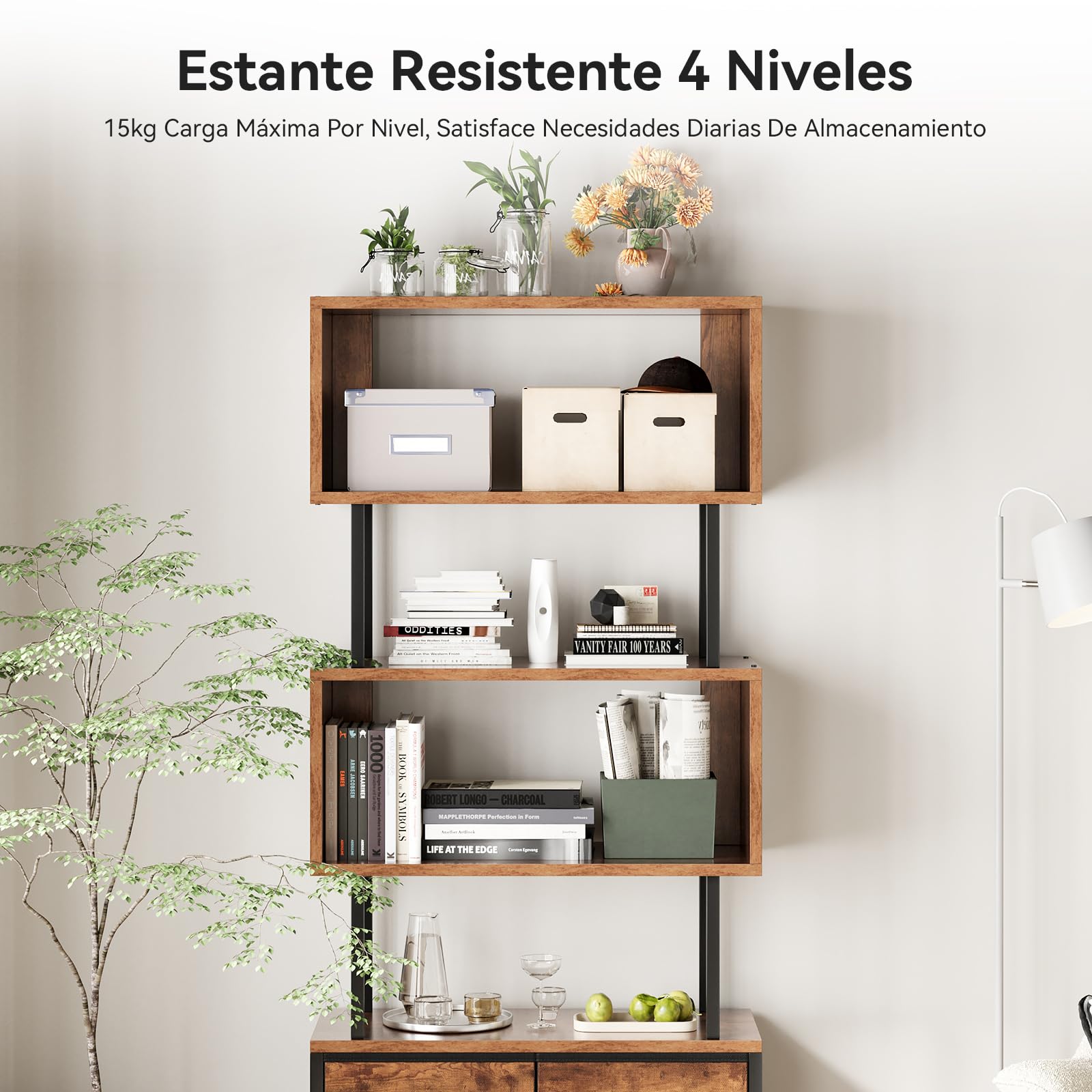 Coleshome Estantería 5 Niveles 3 Cajones, 155cm, Retro