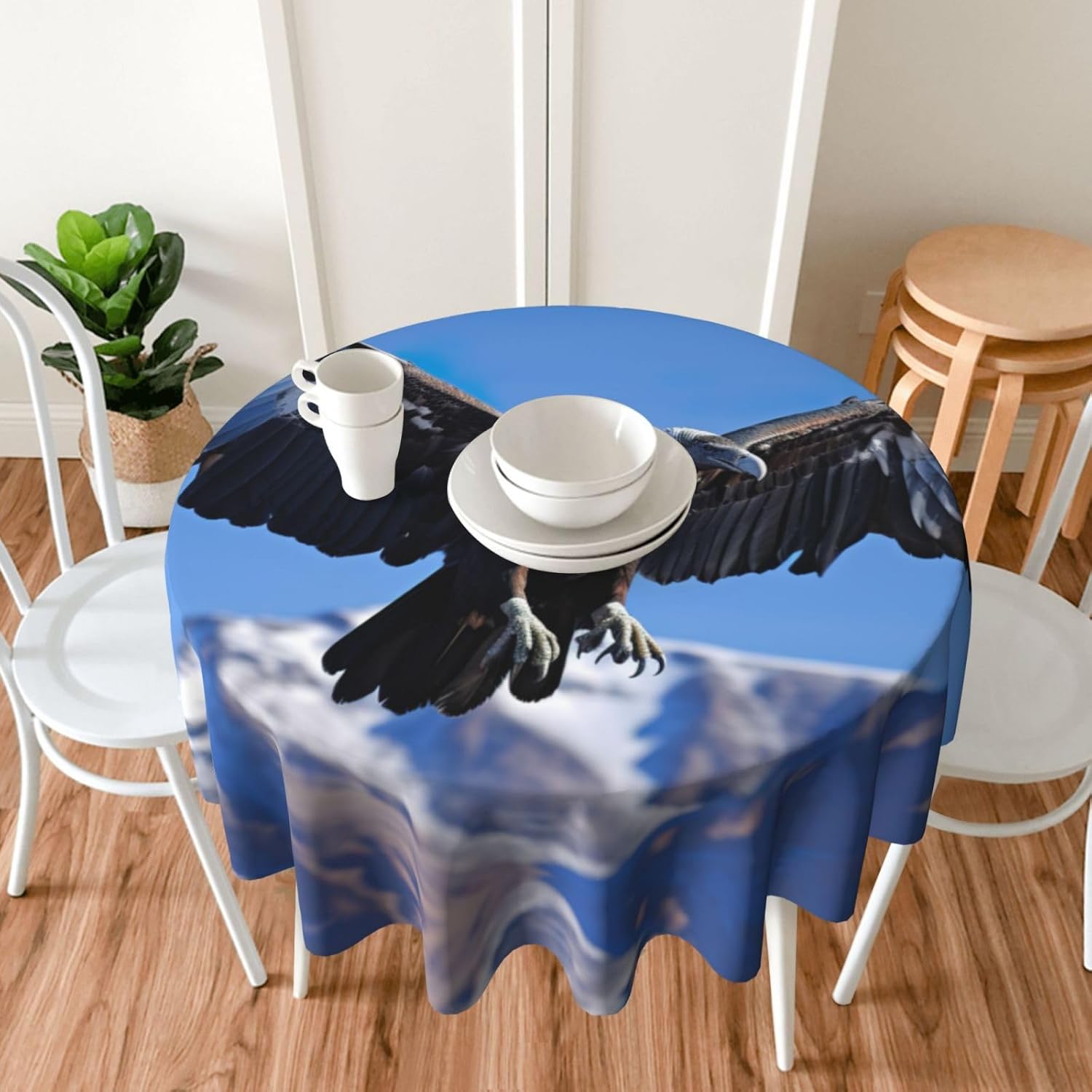 Bald eagle1 Print Wrinkle Free Dining Table Cover for Birthday Party Farmhouse Tablecloths Up to 60 x 60 Inches