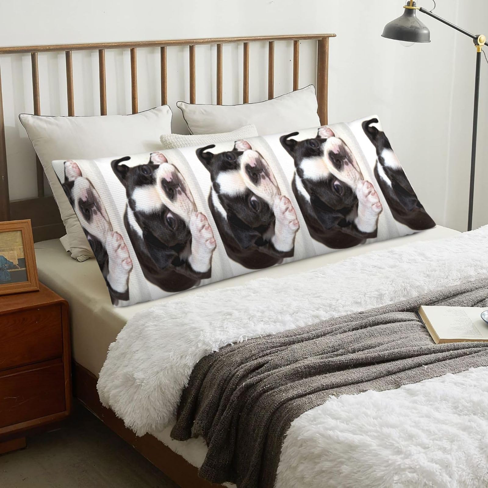 Boston Terrier Dog, Body Pillow Cover with Zipper,Long Body Pillowcase 20 x 60 in