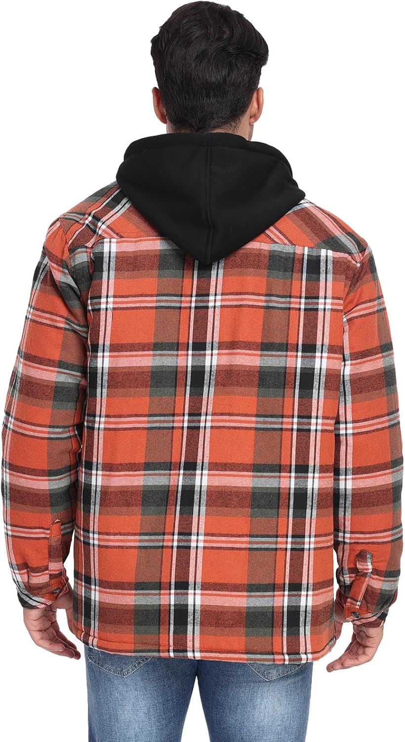 CHEXPEL Flannel Jackets for Men Long Sleeve Plaid Shirt Jacket Quilt Lined Hooded with Button Down Winter Coat - Image 4