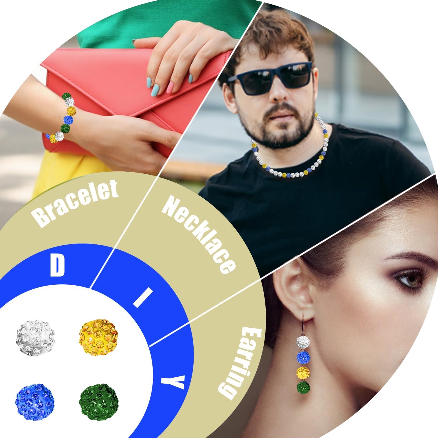 Jolbndcv Baseball Necklace Beaded Chain 120pcs 10mm Clay Rhinestone Beads Shiny Round Crystal Beads for DIY Jewelry Craft Making with Rope - Image 5