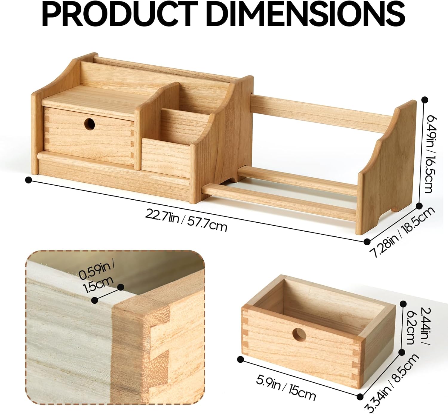 KIRIGEN Desktop Adjustable Organizer Storage Book Shelf with Drawer Wooden Desk Bookcase Workplace Storage Station Expandable Book Rack Fully Assembled SSSJ-S-NA