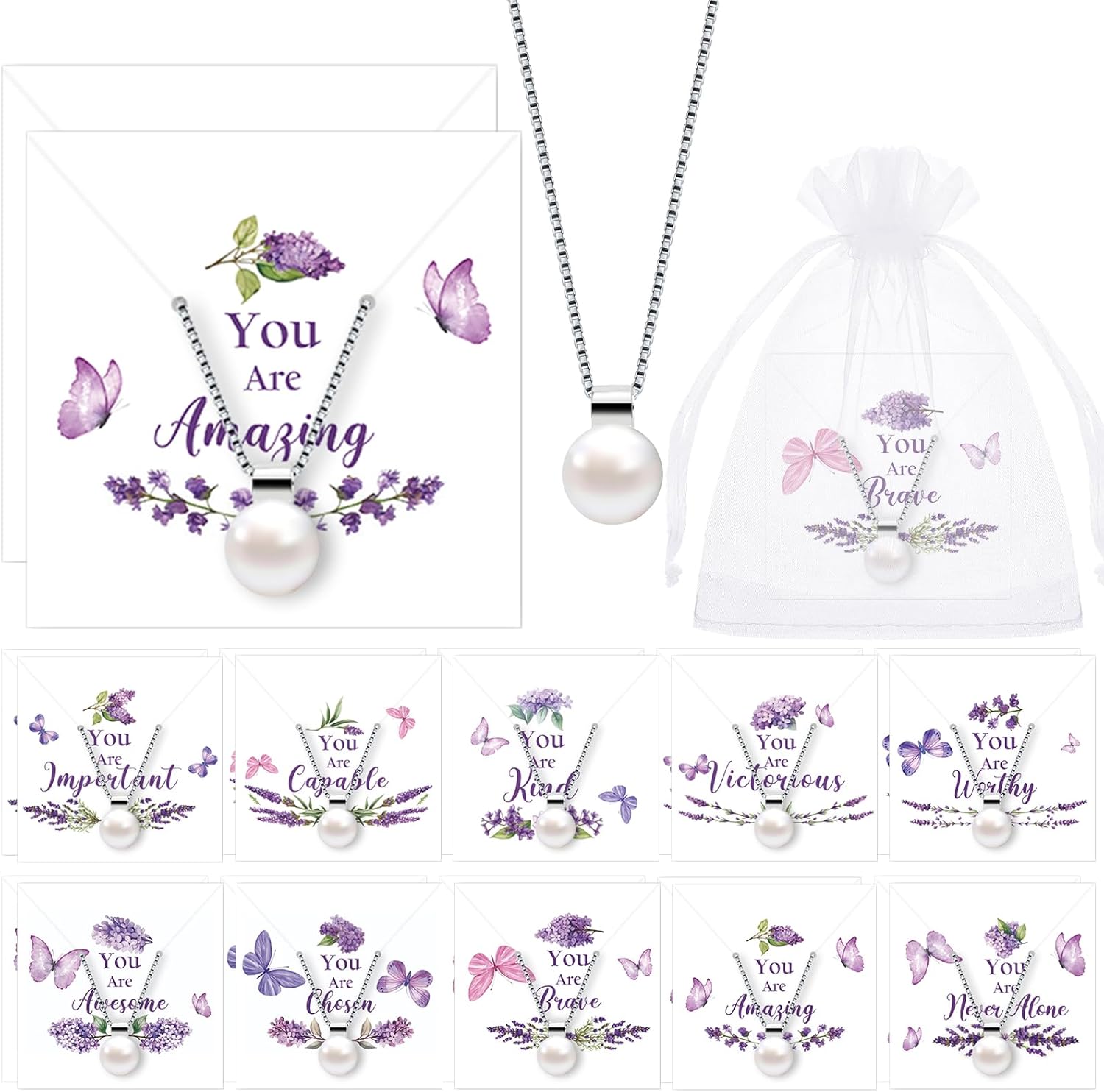 Tondiamo 10/20/40 Christian Faith Pearl Necklaces Mothers Day Bulk Gift for Church Women Religious Jewelry Gift Party Favor