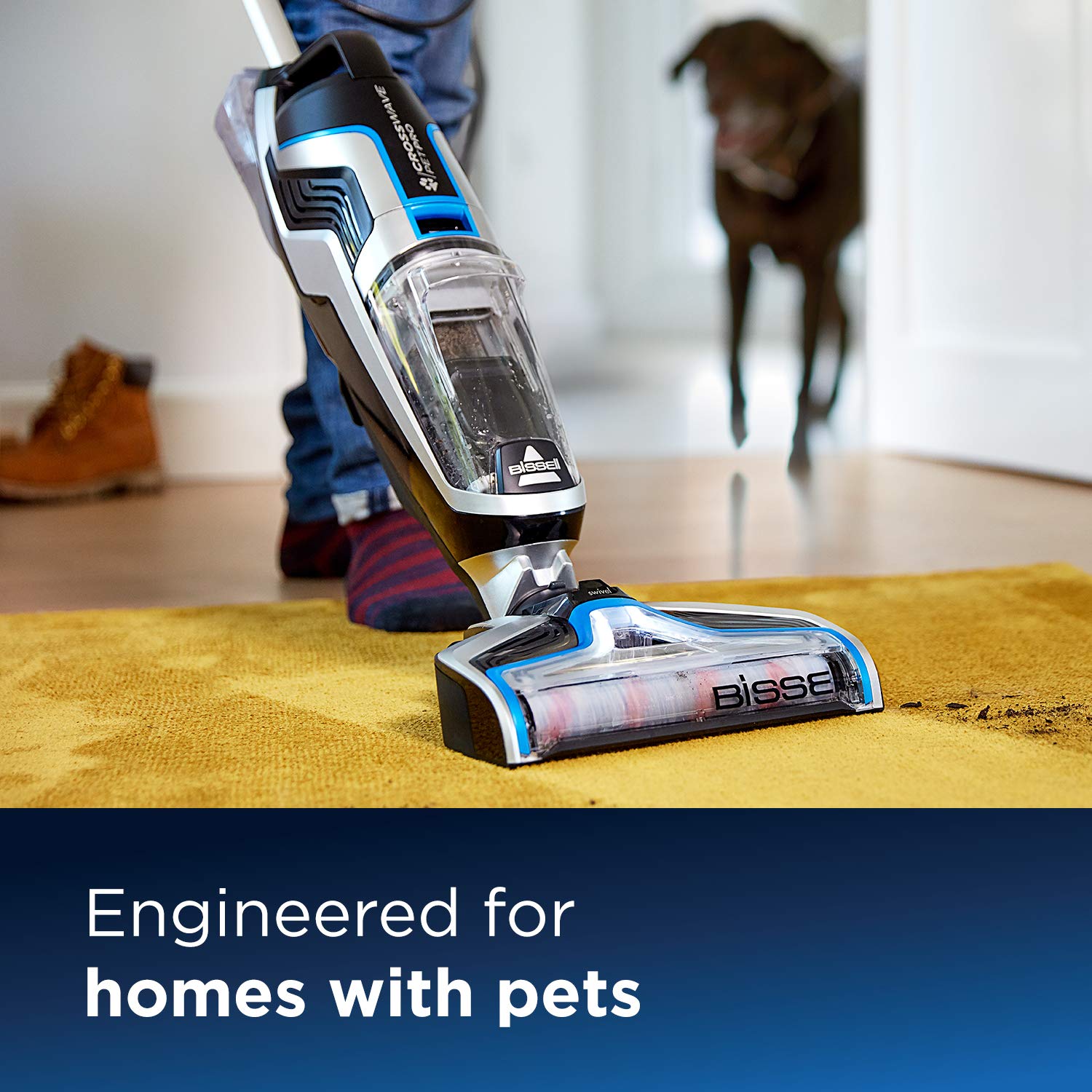 BISSELL CrossWave Pet Pro | Staubsauger/Reiniger/Trockner | 3-in-1 für Haustiere | Multi-Flächenreiniger für Teppiche, Fliesen und Holzböden | Inklusive Formel | 74dB | Schwarz/Titan/Blau | 2225N