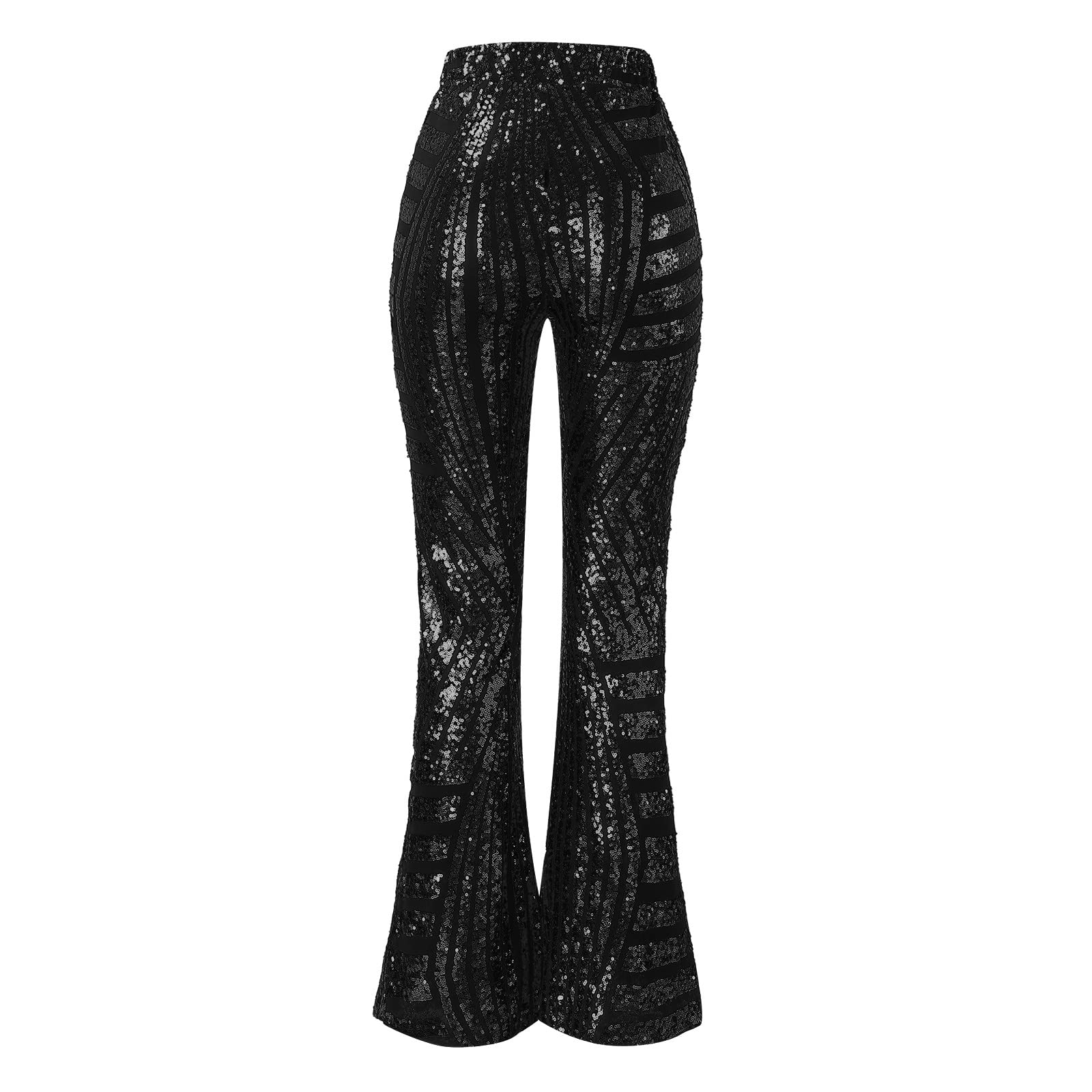 Generico Pantaloni Eleganti Donna Elegante con Paillettes Zampa Casual Pantaloncini Extra Lunghi Pantalone Culotte Streetwear Completo Larghi Elasticizzati Gamba